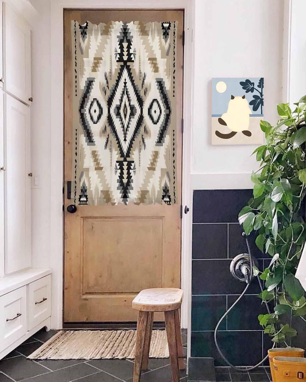 Light Brown Boho French Door Curtain with Rod Pocket and Tieback
