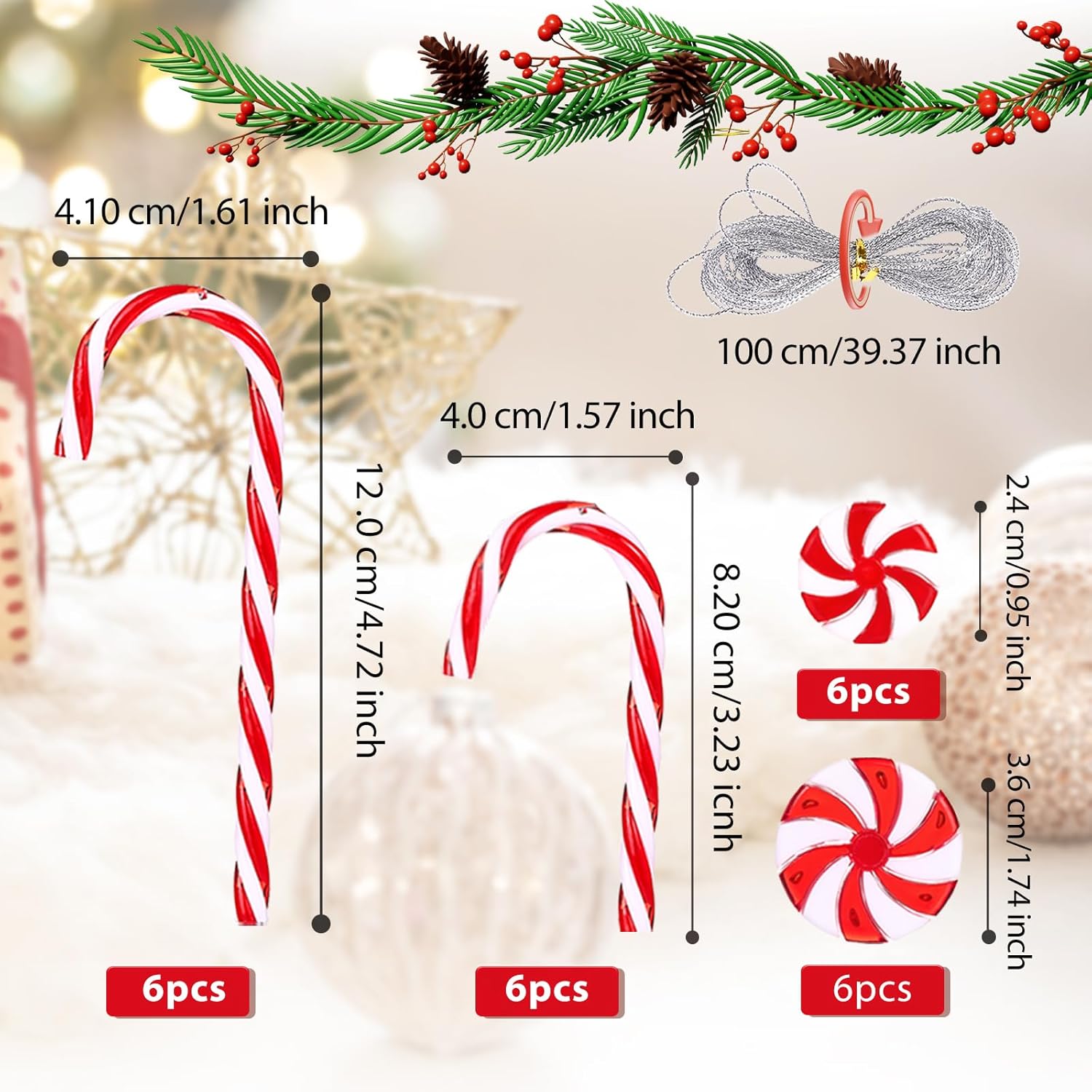 Naler 24pcs Candy Cane Christmas Ornaments Set