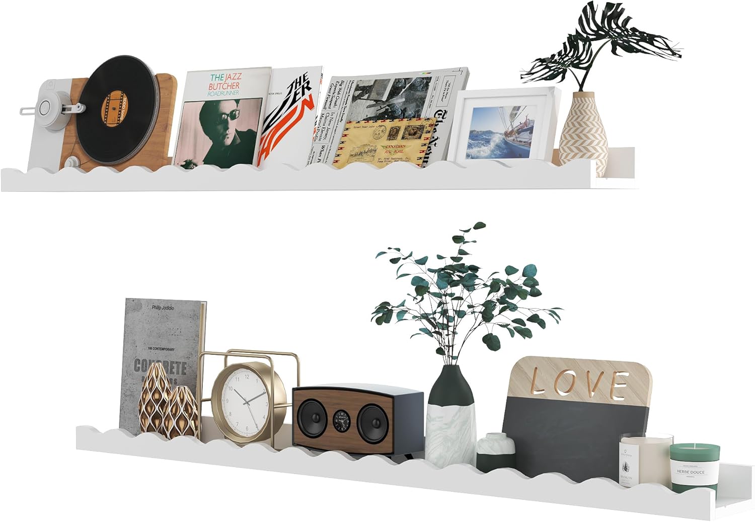 Solid Bamboo Floating Shelves Set of 2 White 48 Inch