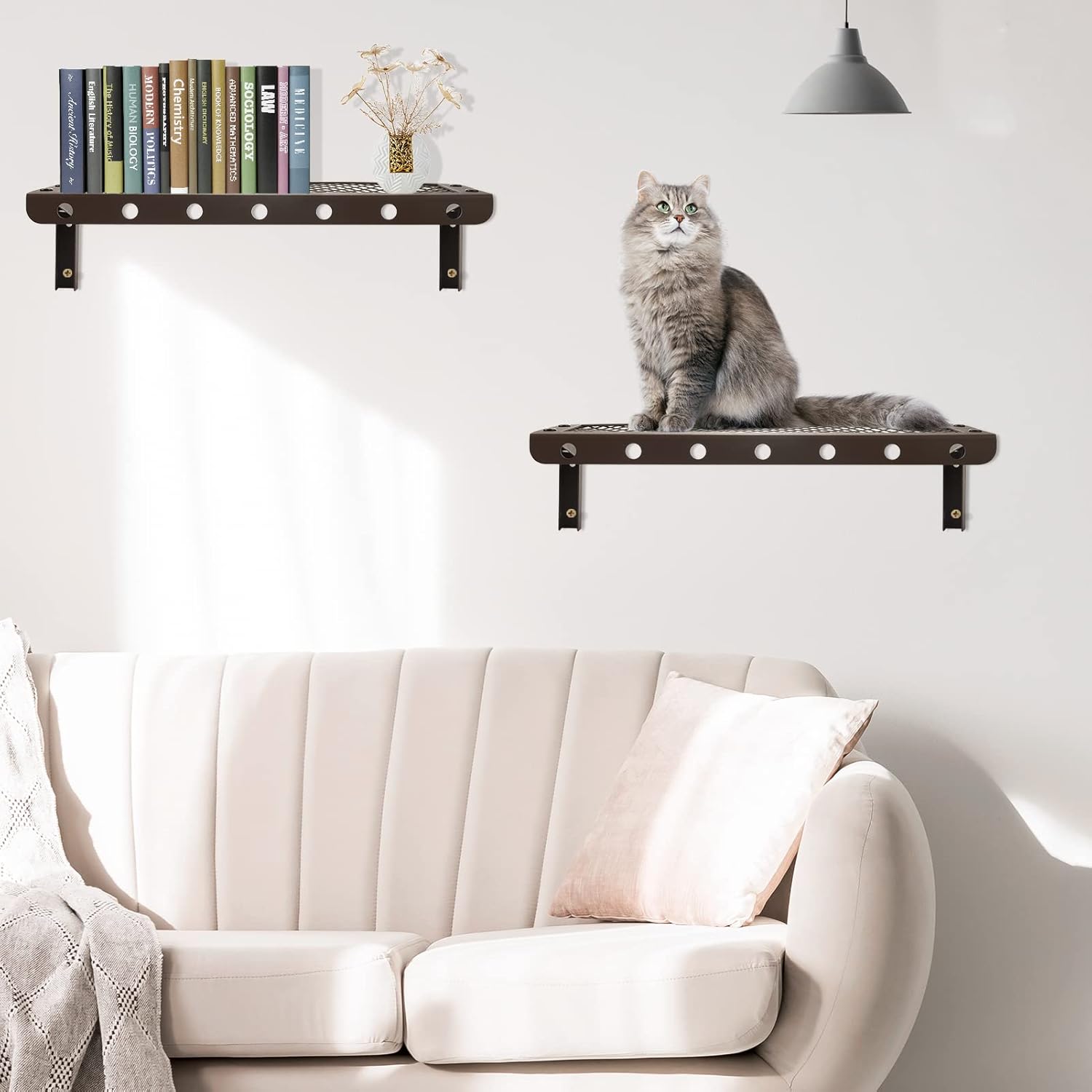 Modern Floating Shelves Set of 2 with Hooks and Storage