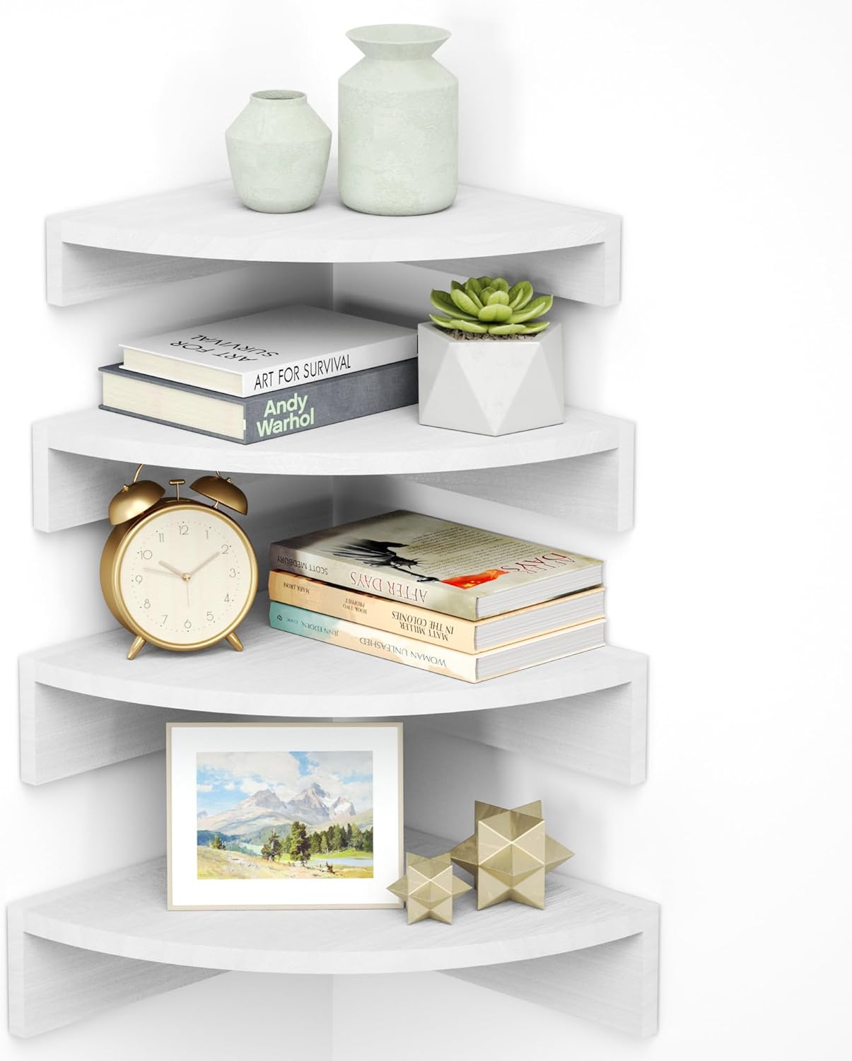 Alsonerbay Set of 4 White Corner Floating Shelves