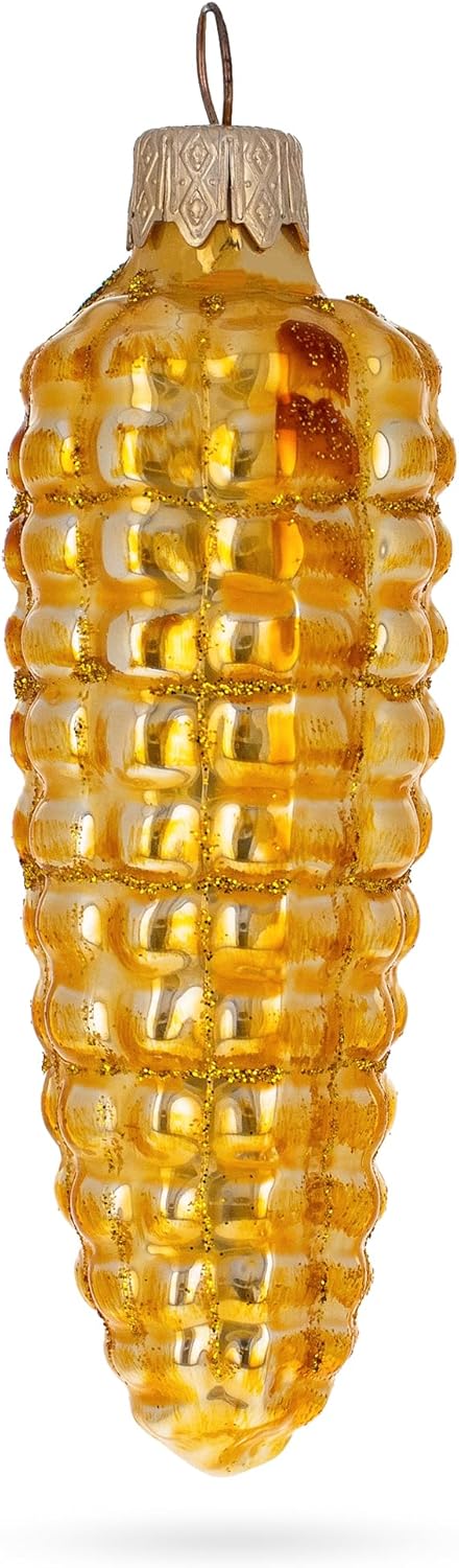 Glittered Corn on The Cob Glass Christmas Ornament 1