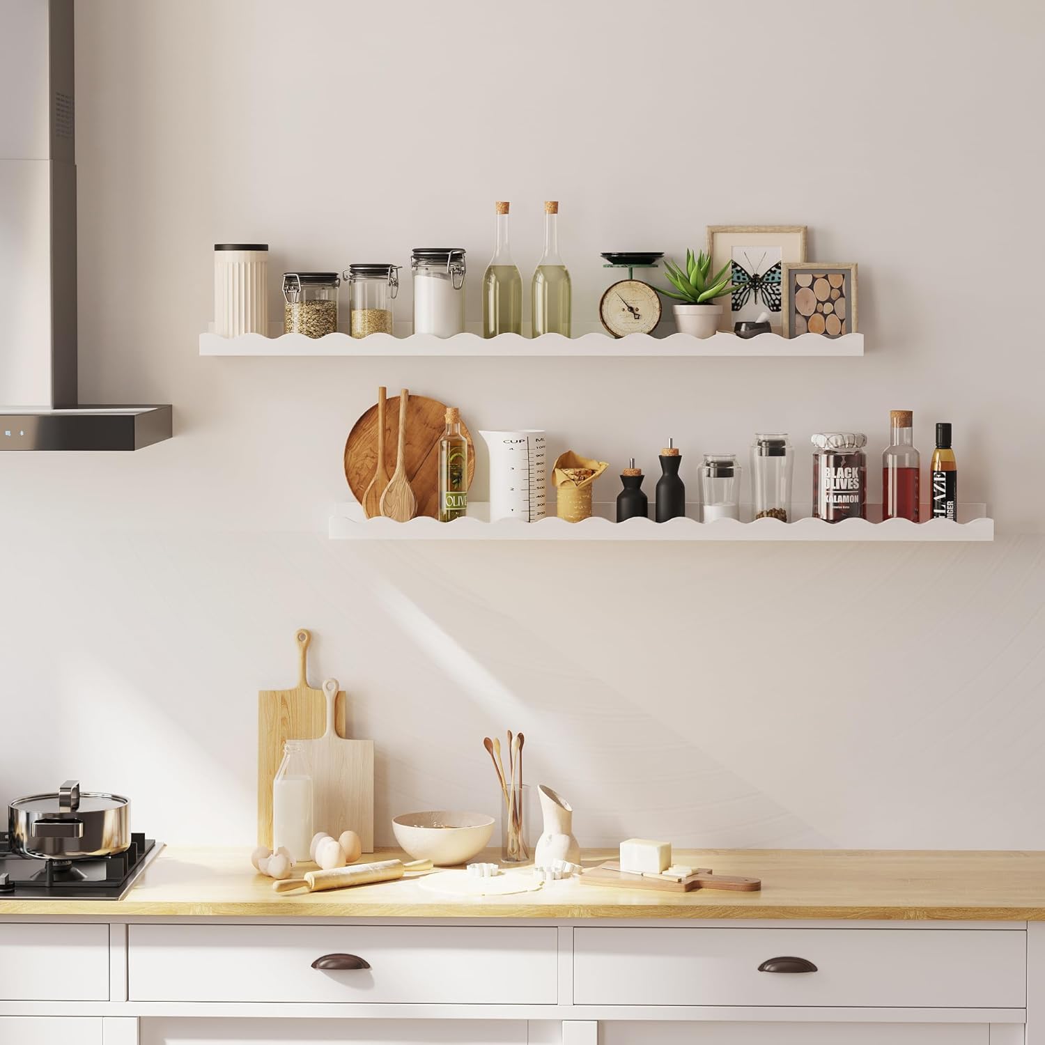 Solid Bamboo Floating Shelves Set of 2 White 48 Inch