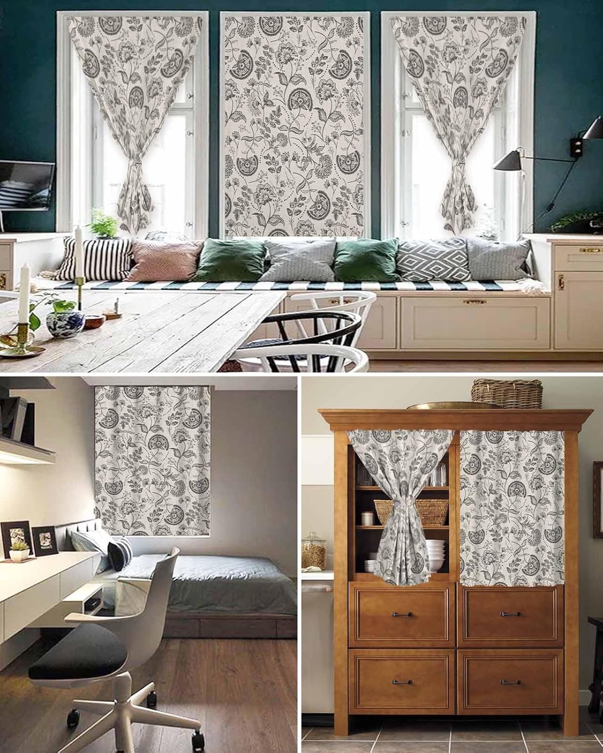Yomandocix Spring Floral Self Adhesive Curtains 47x84 Inches