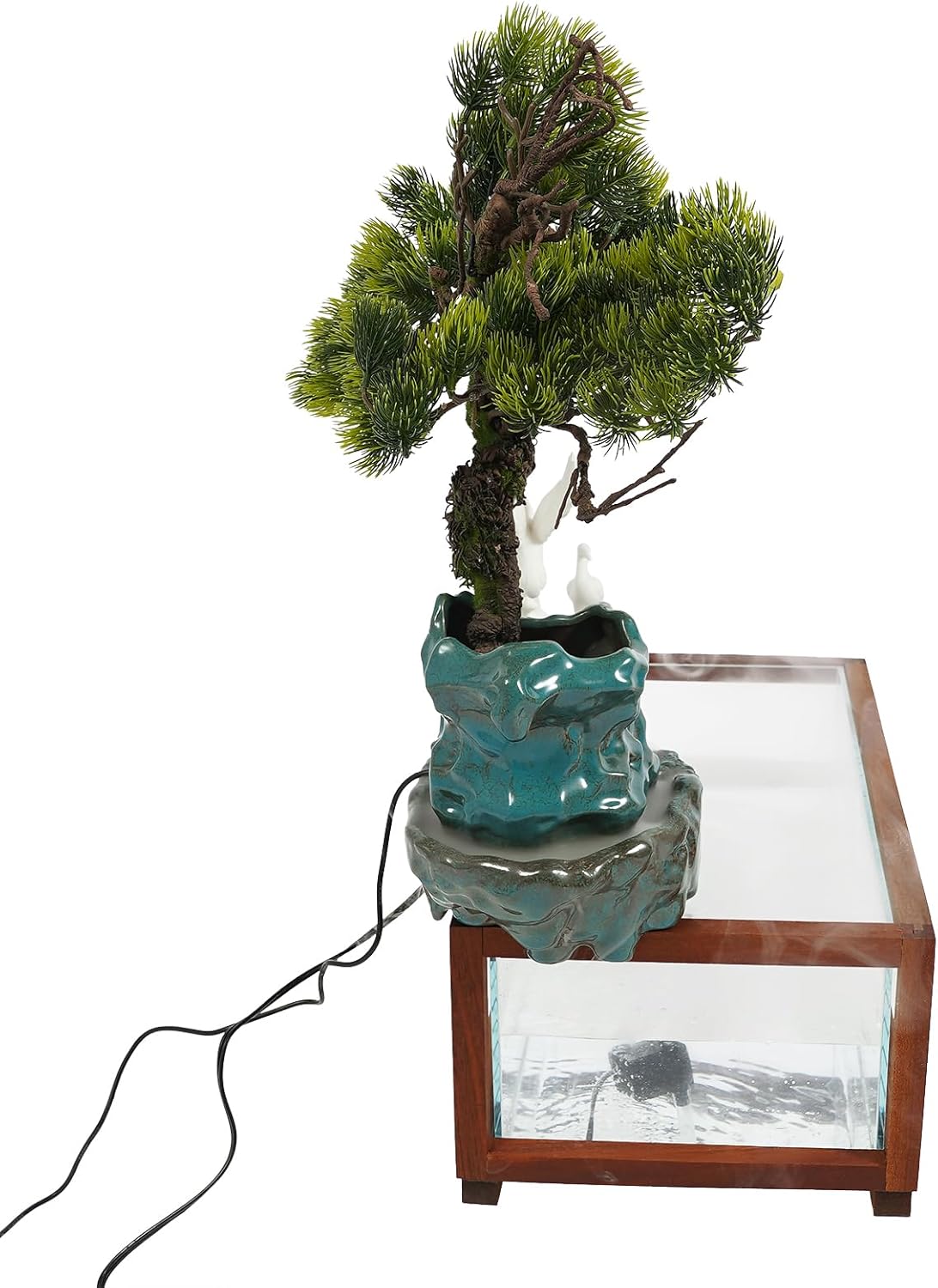 Antique Style Tabletop Water Fountain with Fish Tank and Crane Statues