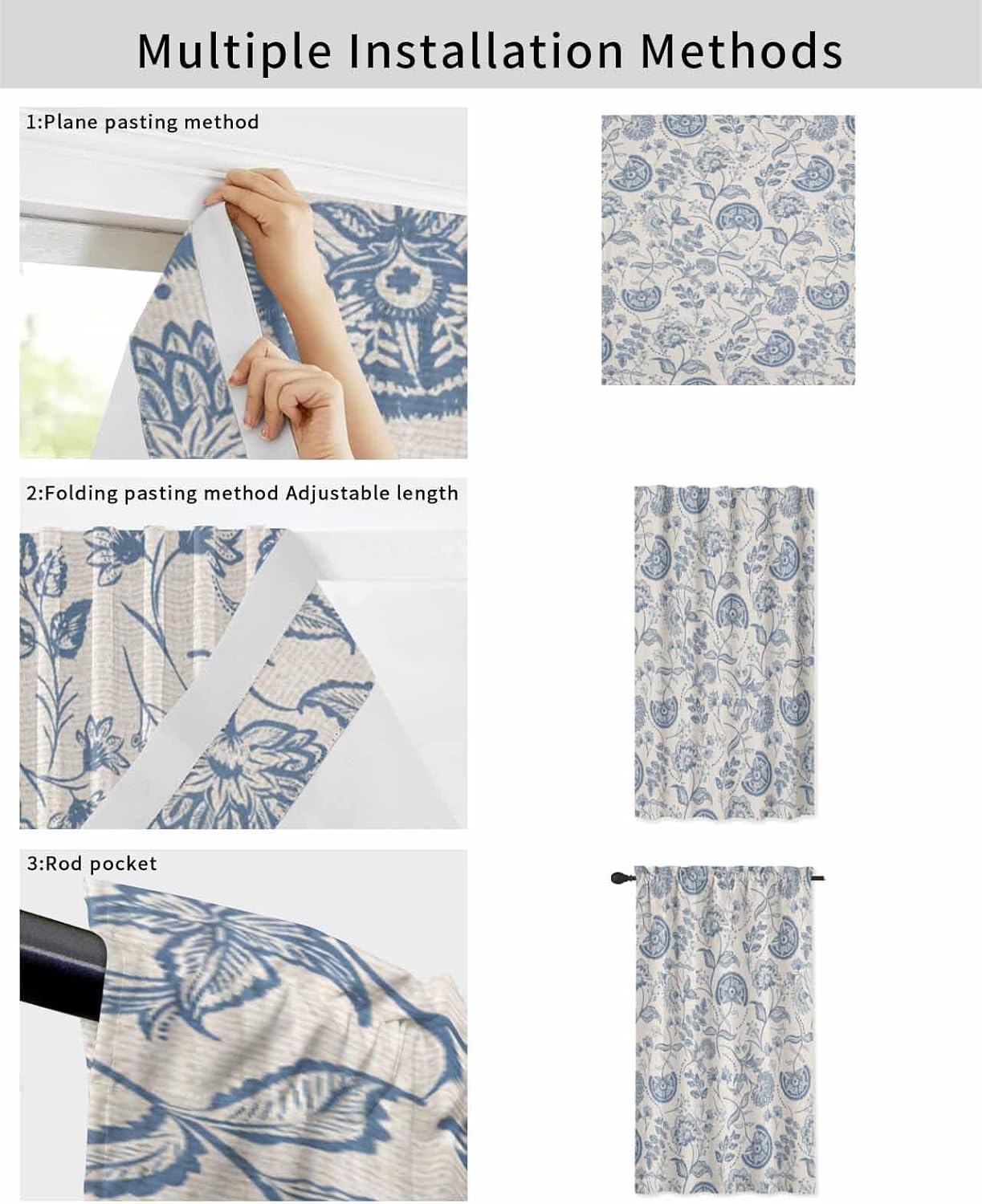 Yomandocix Spring Floral Self Adhesive Curtains 59x63 Inches