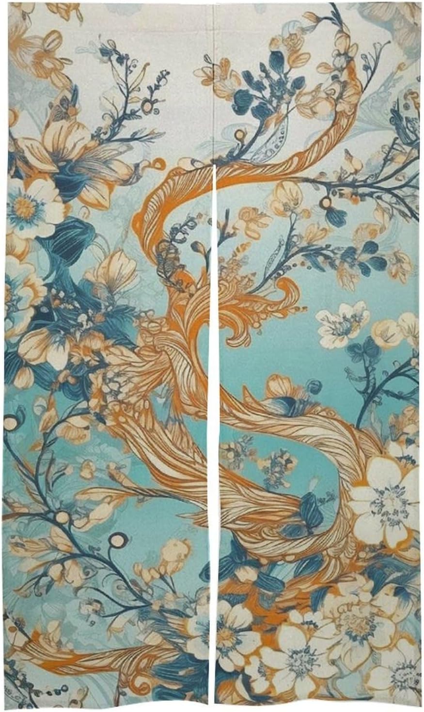 Japanese Noren Door Curtain with Trees and Flowers Print