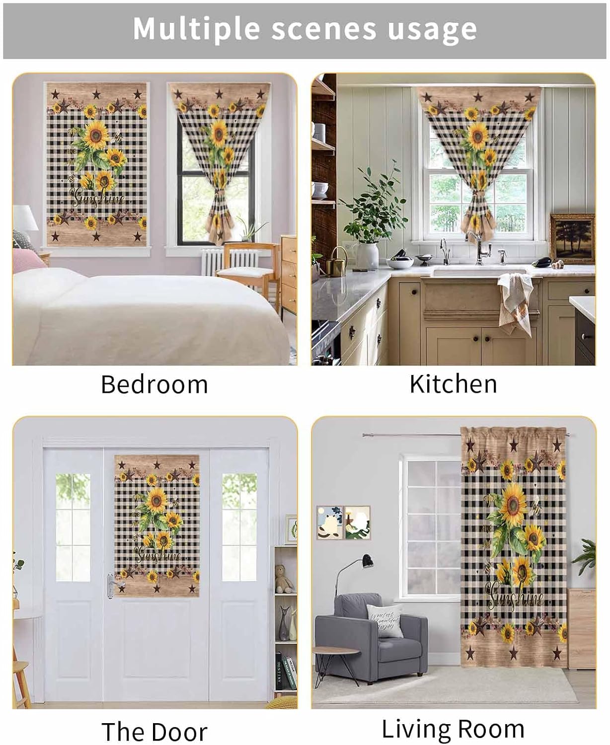 Sunflower Plaid Self Adhesive Portable Curtains for Windows