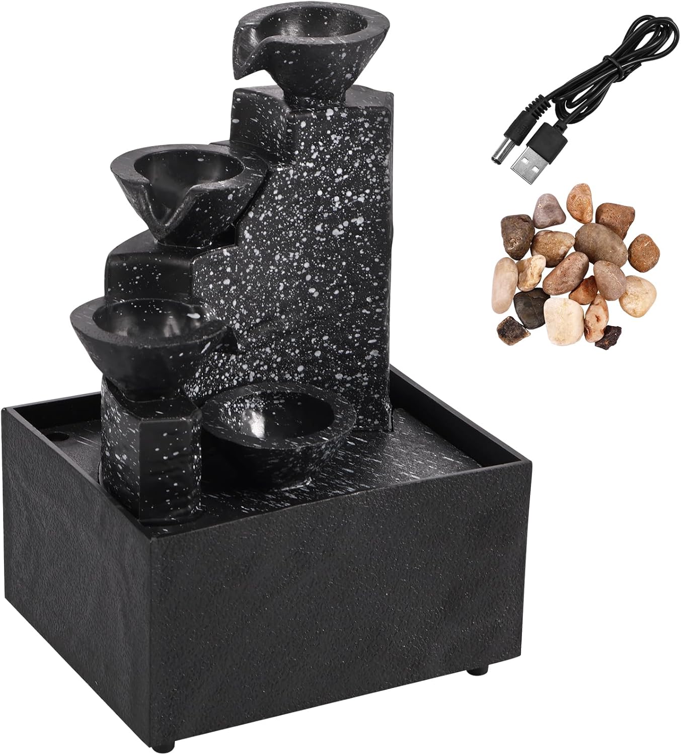 Tabletop Waterfall Decor with Soft Lights and Flowing Water