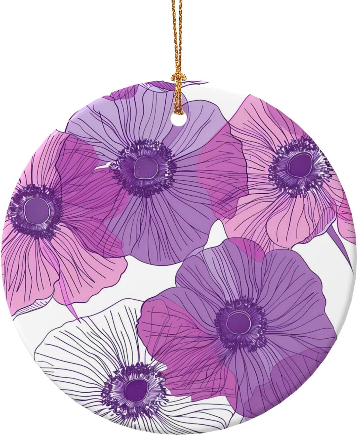 Purple Anemone Ceramic Christmas Ornaments Hanging Decor