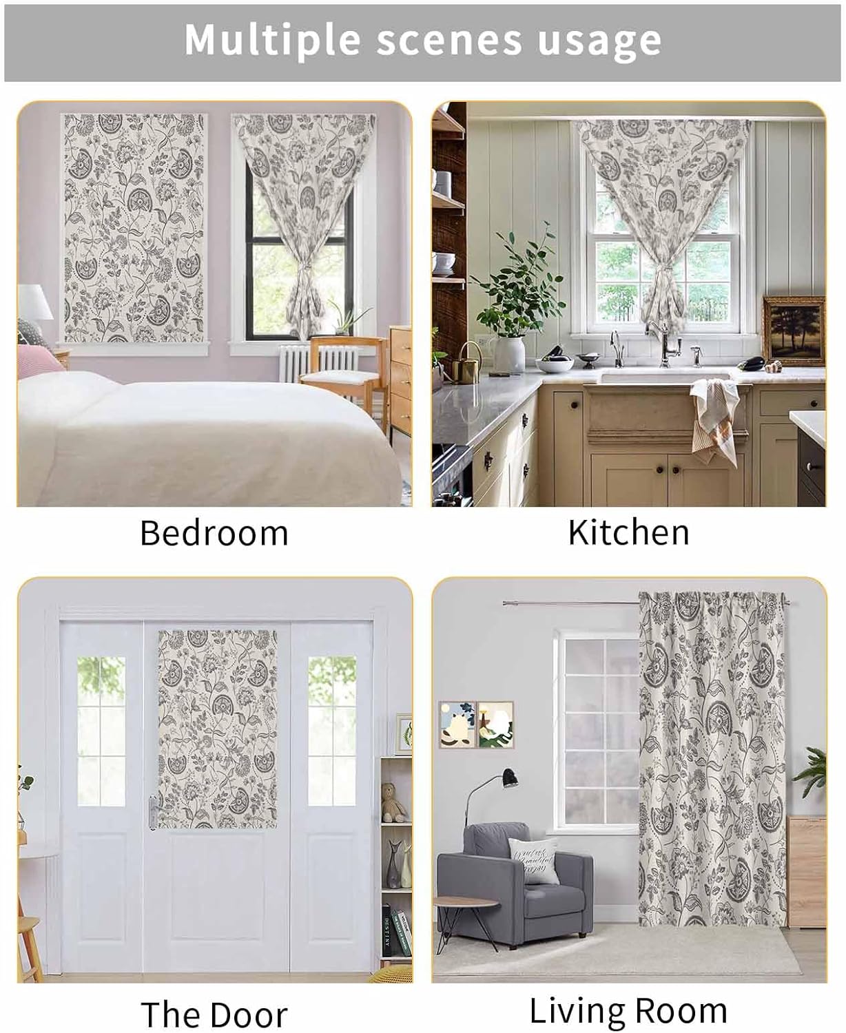 Yomandocix Spring Floral Self Adhesive Curtains 47x84 Inches