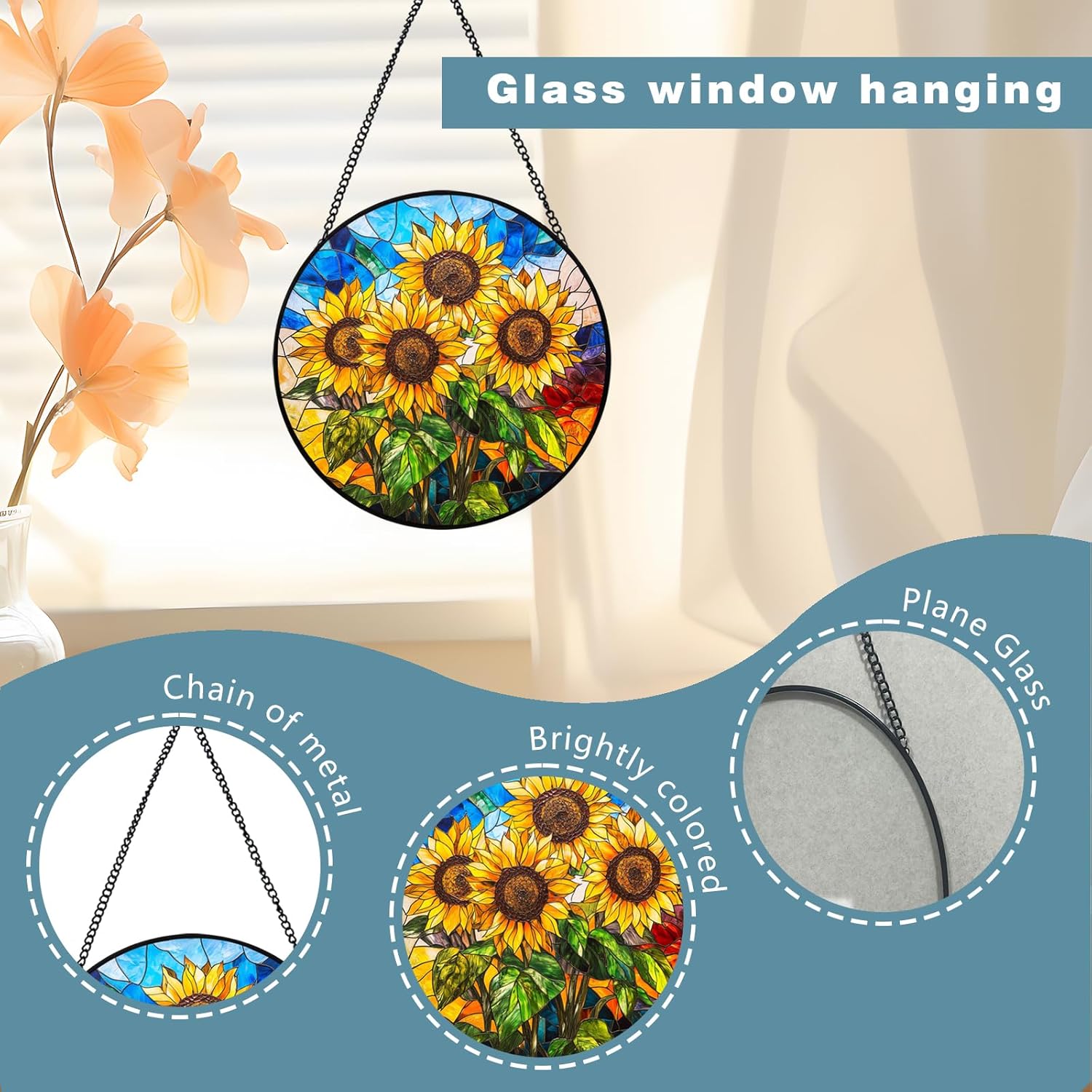 Sunflower Stained Glass Ornament 20cm Kitchen Decor for Home