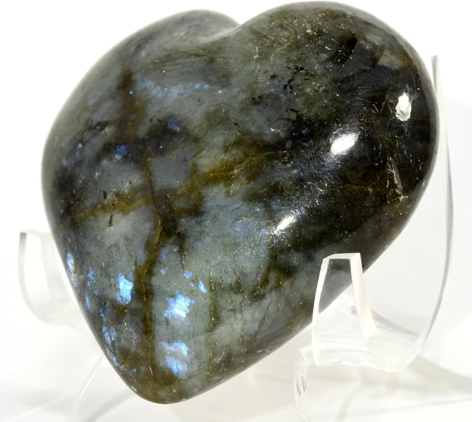 Blue Flash Labradorite Heart 60mm Gemstone Decor with Stand