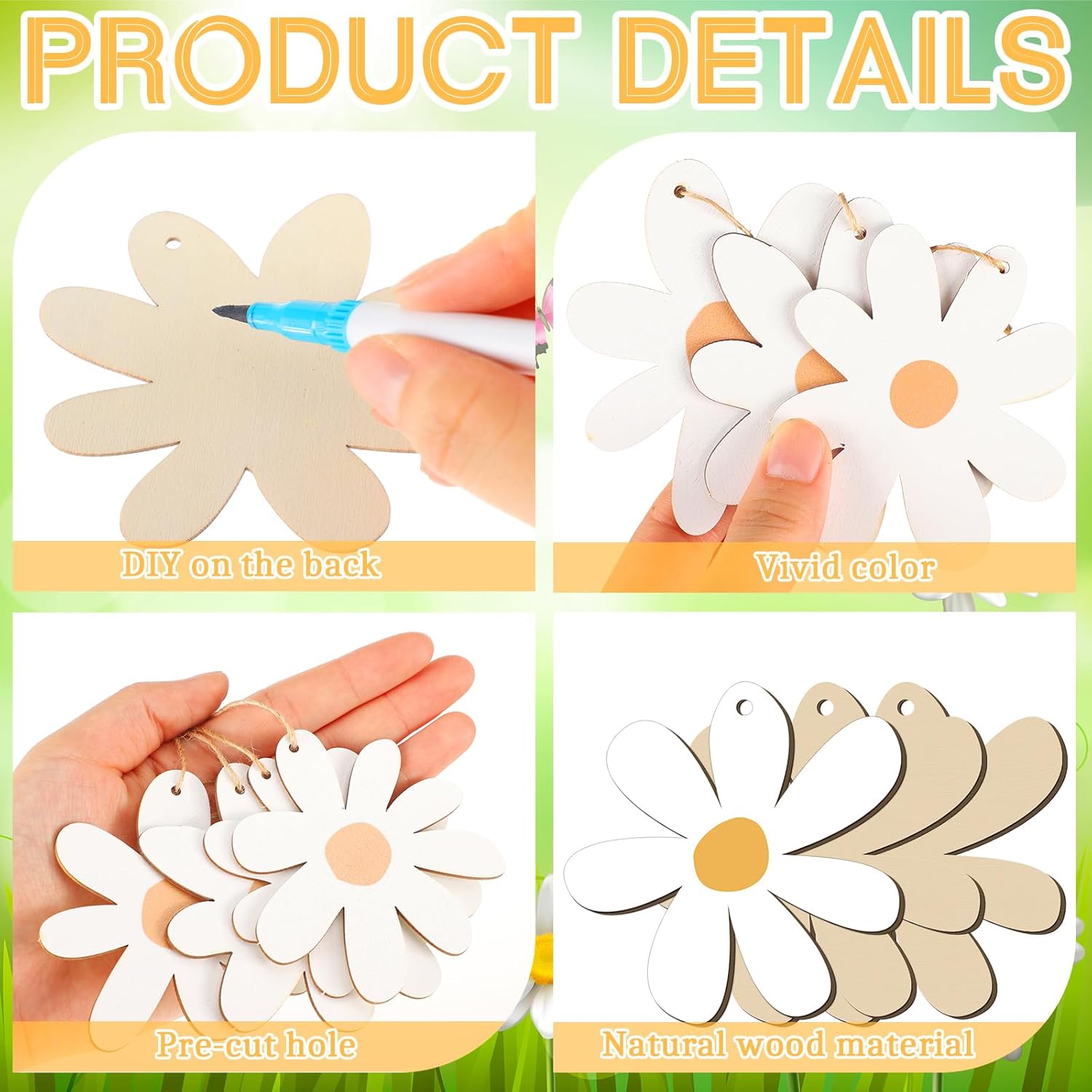 Geetery 36 Pcs Daisy Wood Cutout Hanging Ornaments