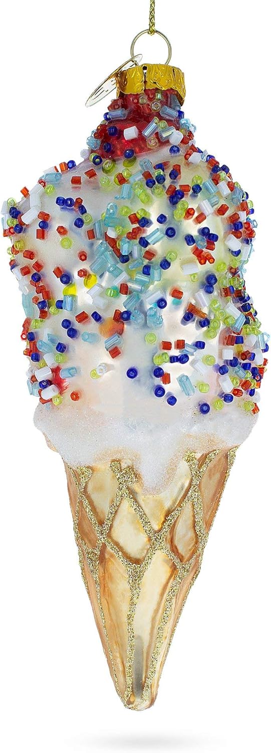Sprinkled Ice Cream Cone Christmas Glass Ornament