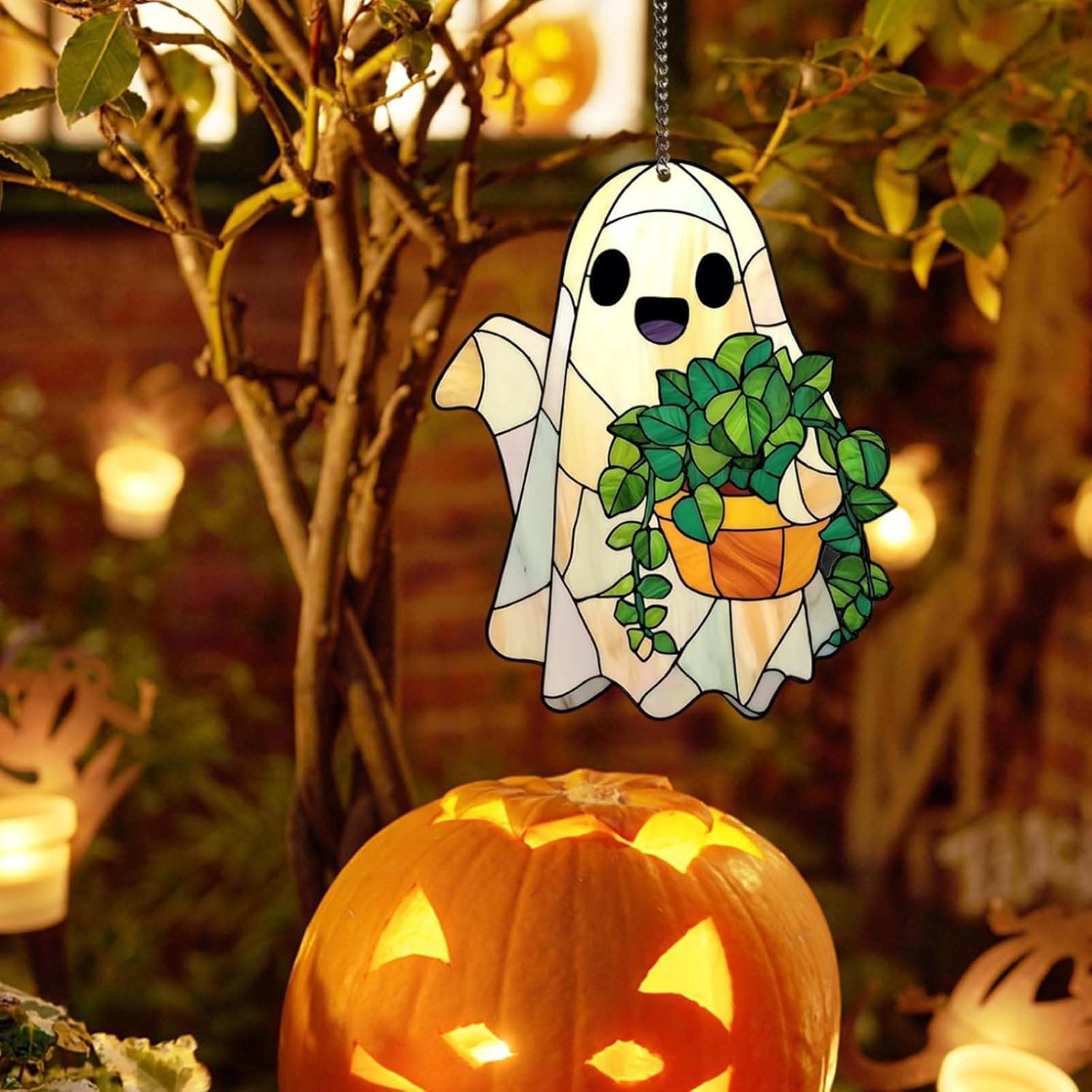 4PCS Halloween Ghost Hanging Ornament with Pumpkin and Beer Cup