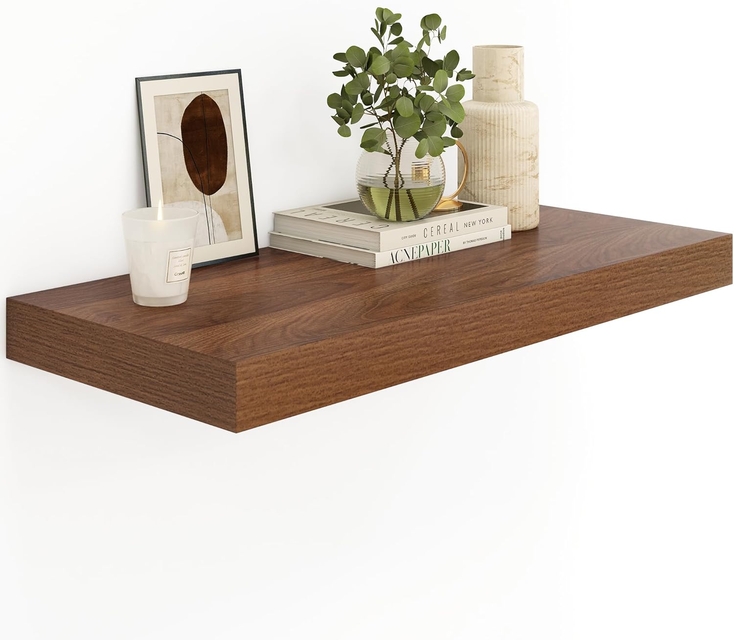 12 Inch Deep Floating Shelf Wall Mount Walnut Set of 1