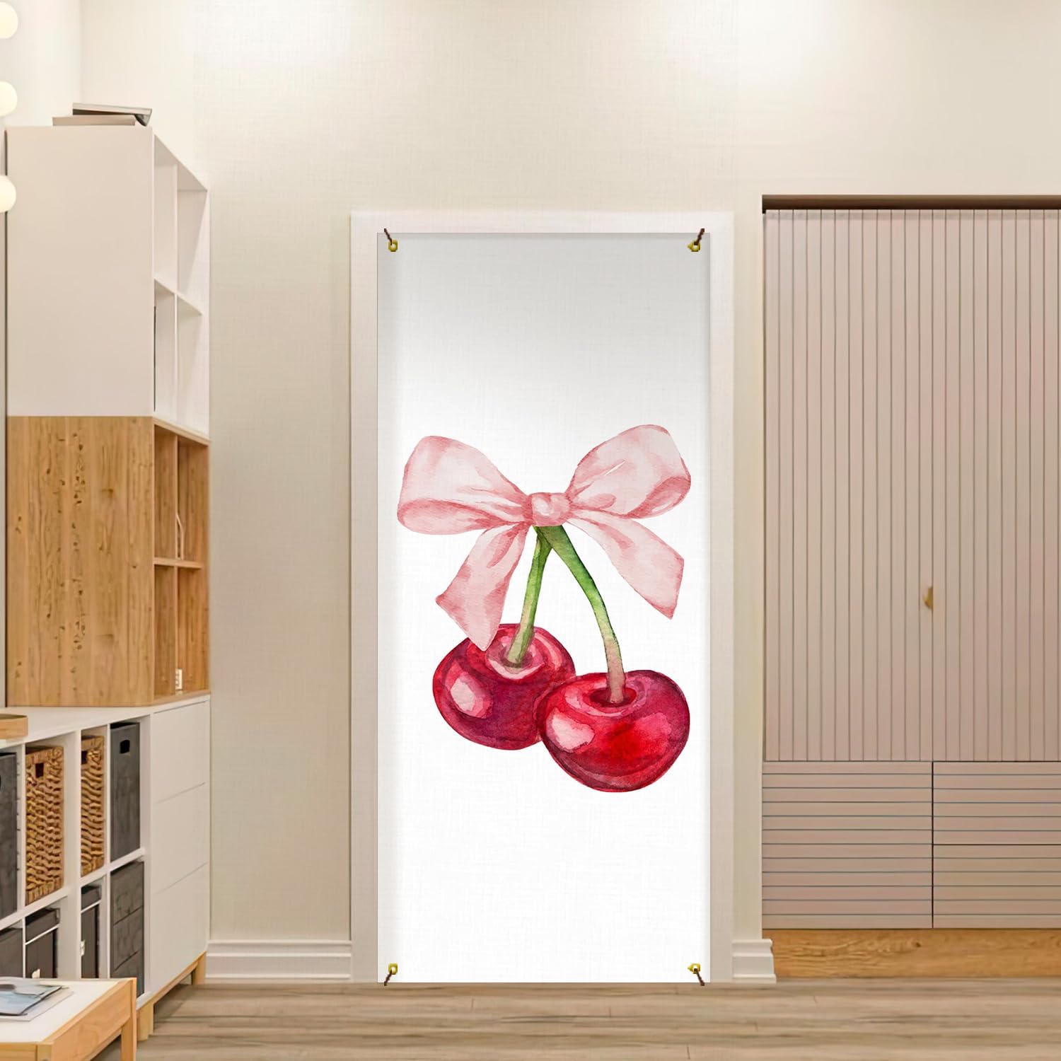 Coquette Pink Bow Cherry Door Cover Decorations 35x79 Inch