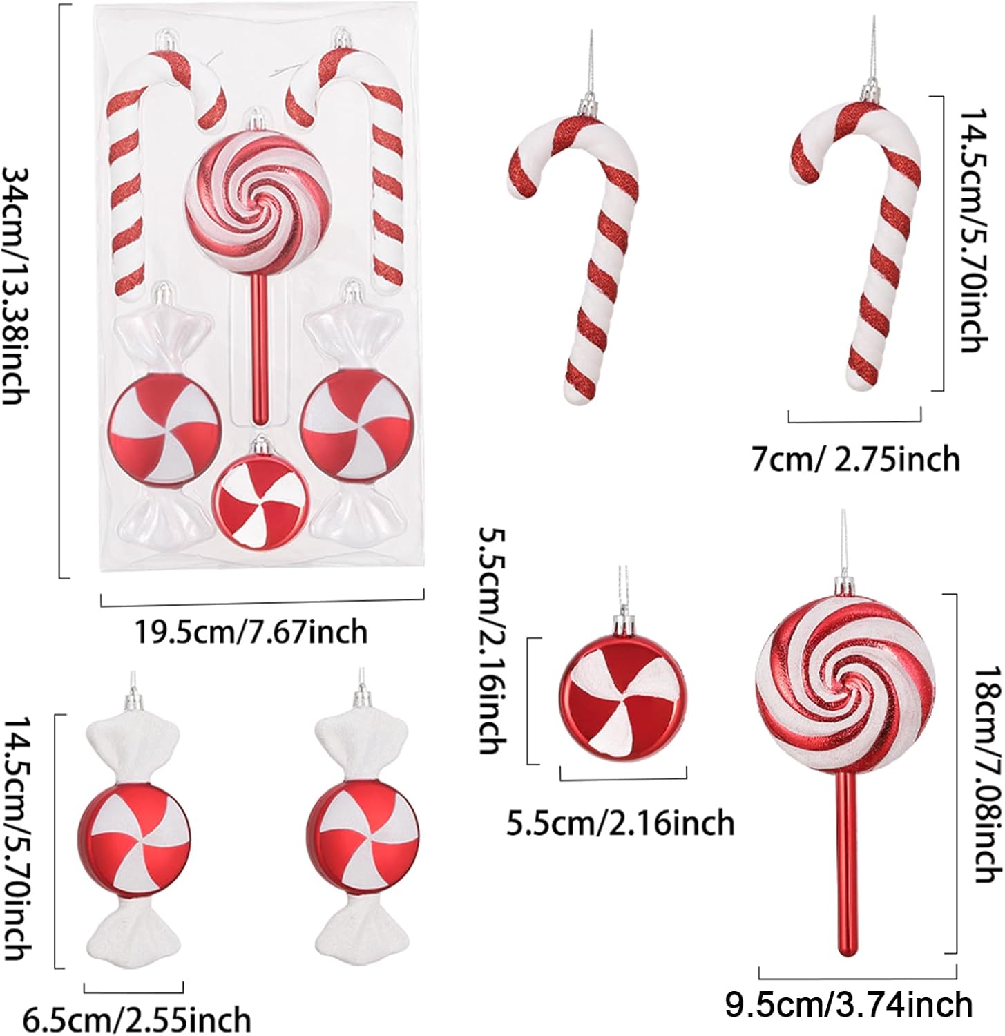 6PCS Mix Style Candy Canes Lollipop Christmas Ornaments Set