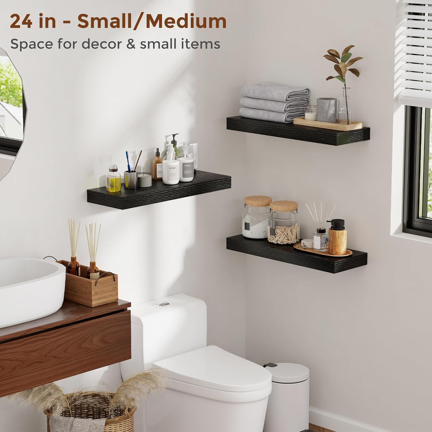 24 Inch Floating Shelves Set of 2 Black Wall Mount