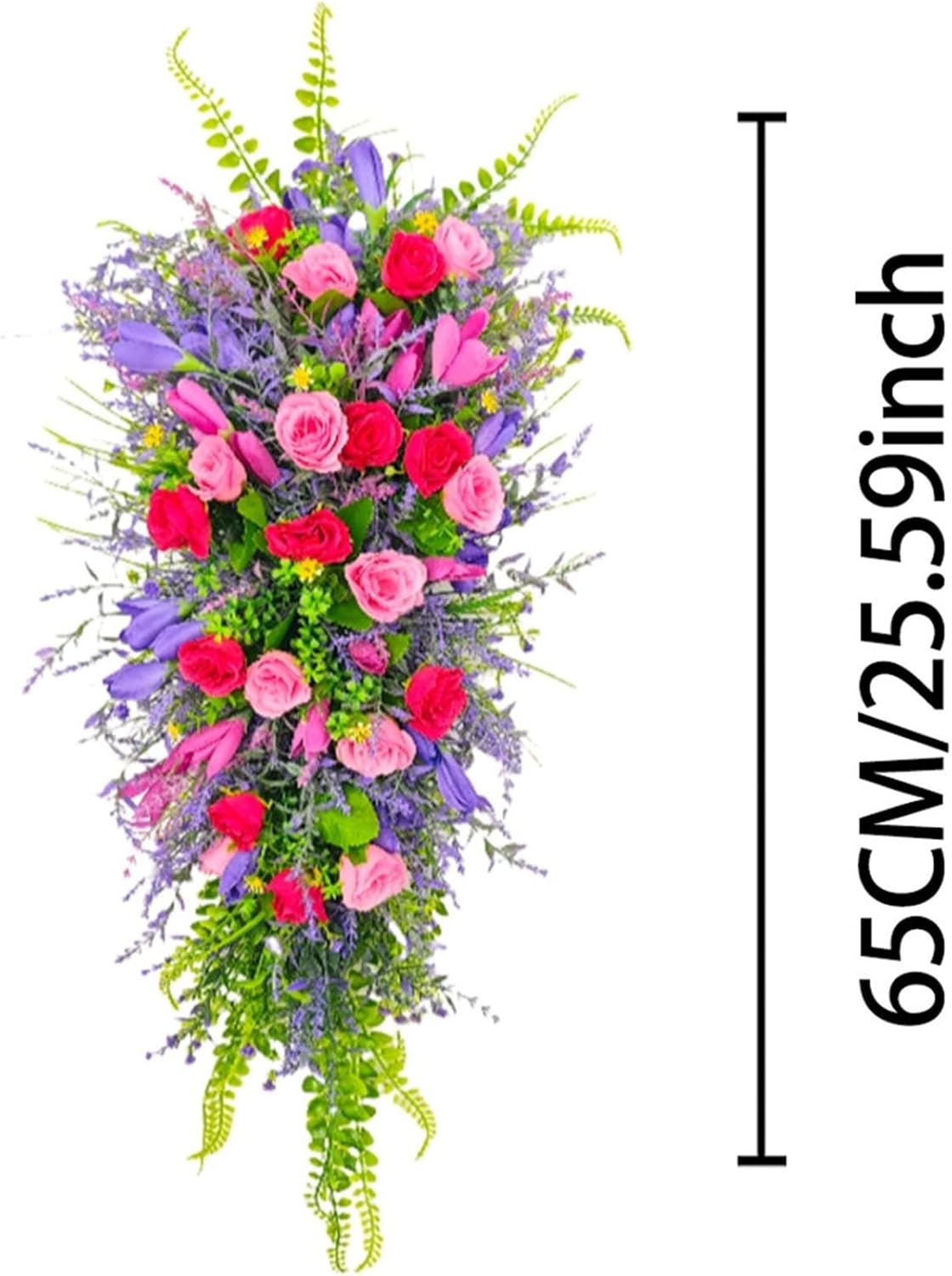 256 Inch Artificial Teardrop Spring Wreath with Flowers and Foliage