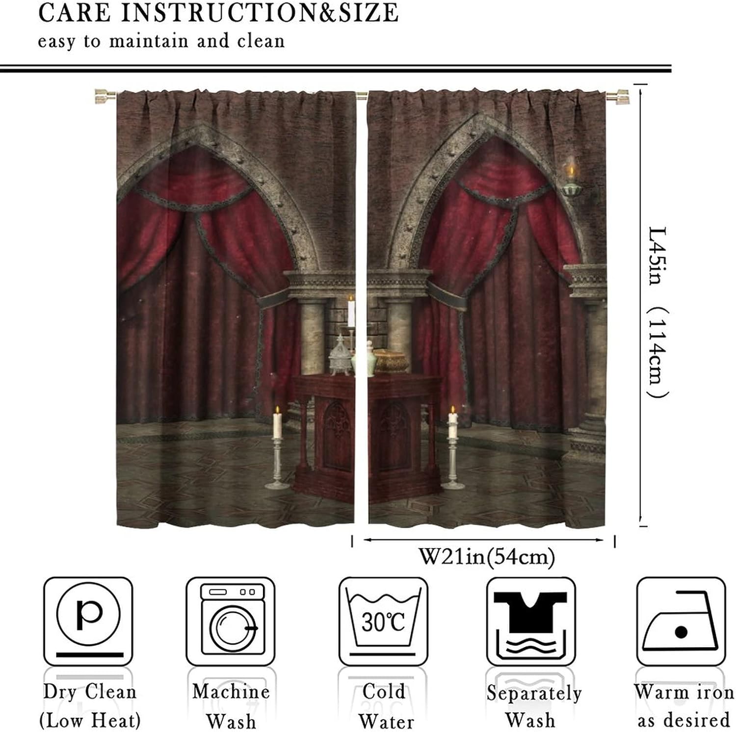 Gothic Curtains 2 Panel Set 42x45 Black Red