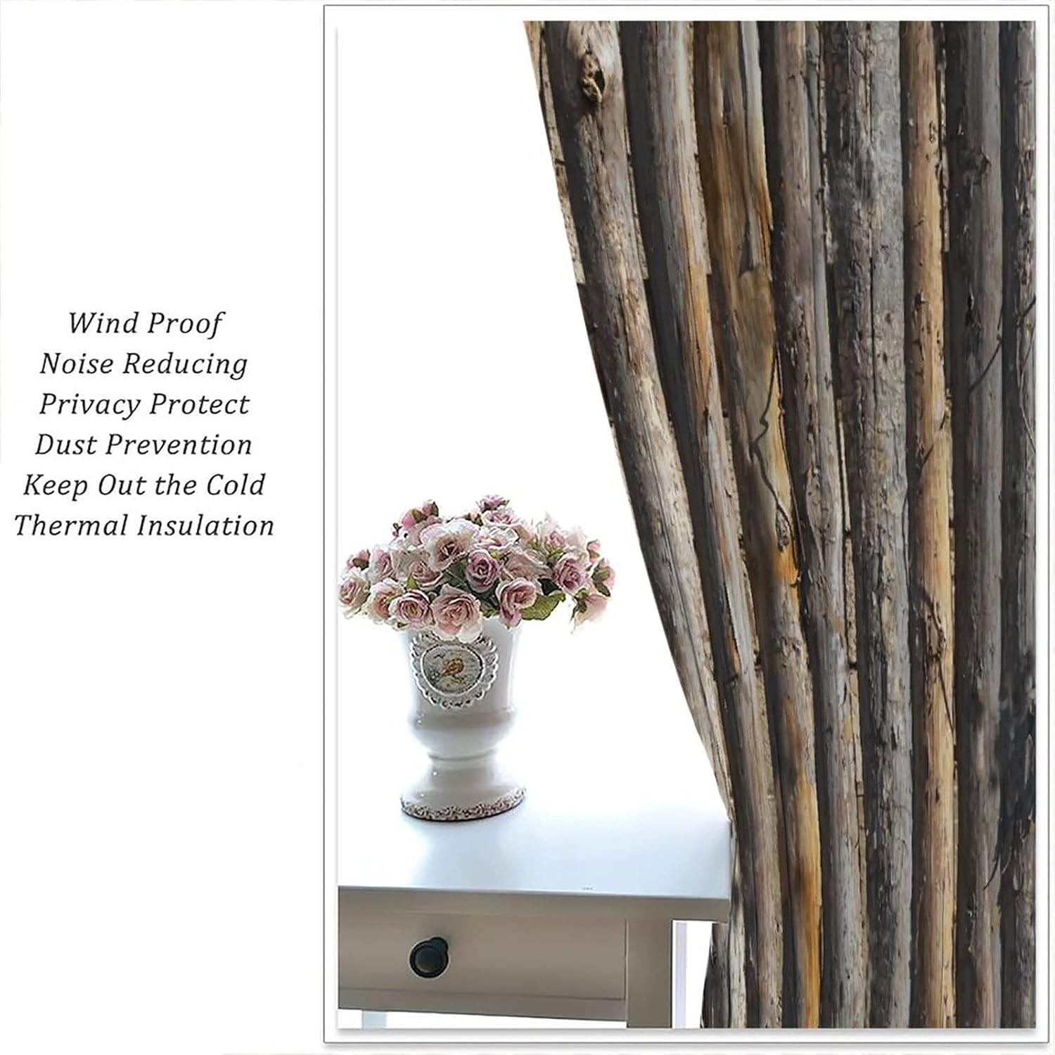 Rustic Wooden Barn Door Curtains - Room Darkening 42x63 Inch Panels