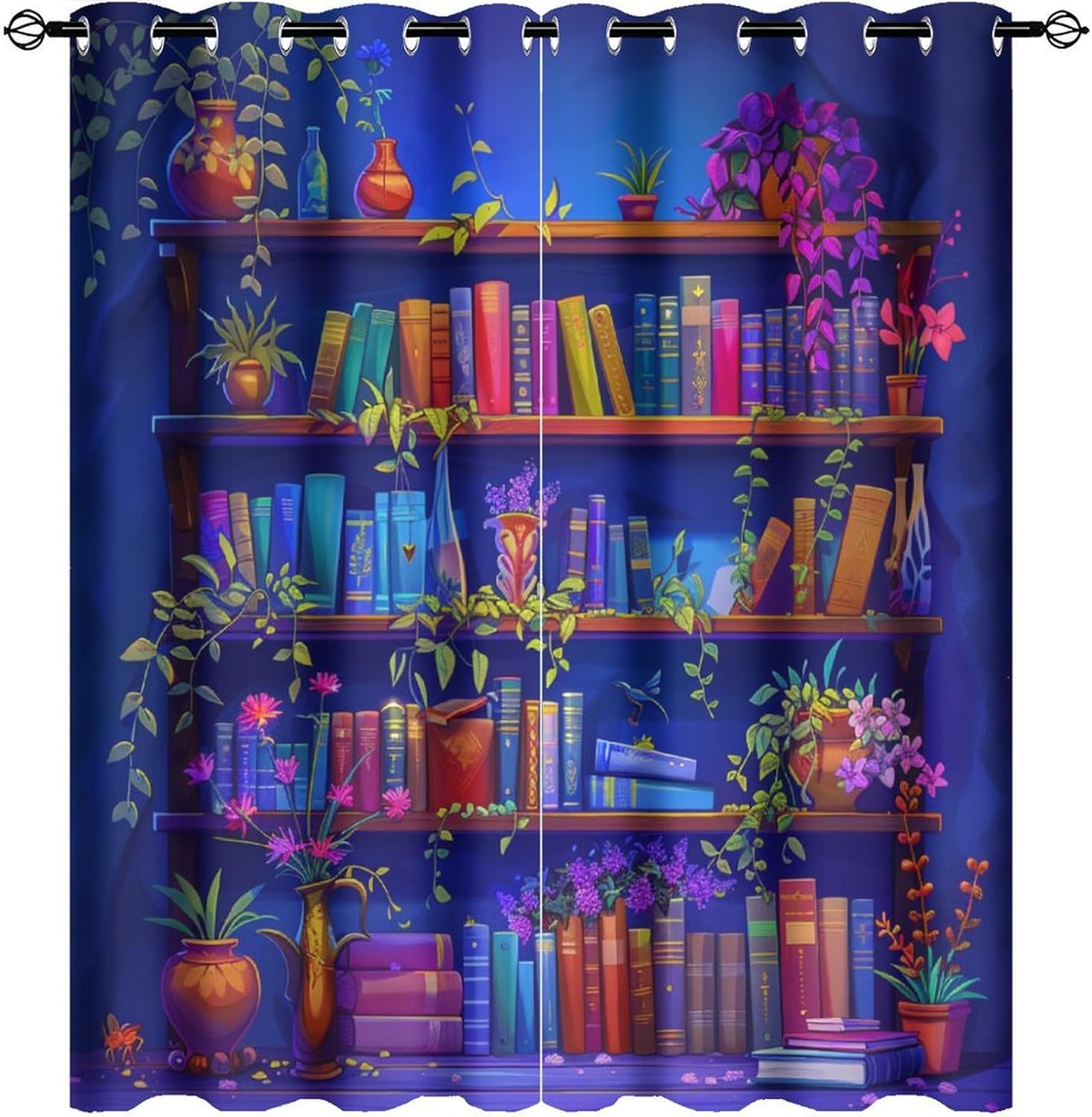 Cute Cartoon Bookshelf Curtains for Bedroom Living Room
