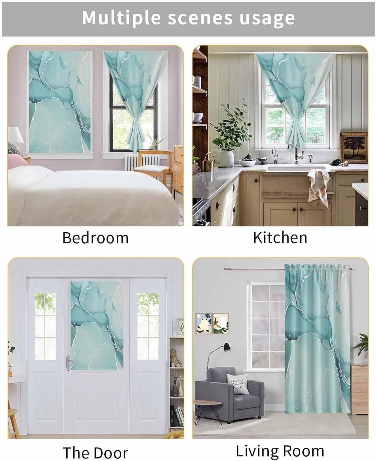 Turquoise Self Adhesive Blackout Curtains for Windows and Doors