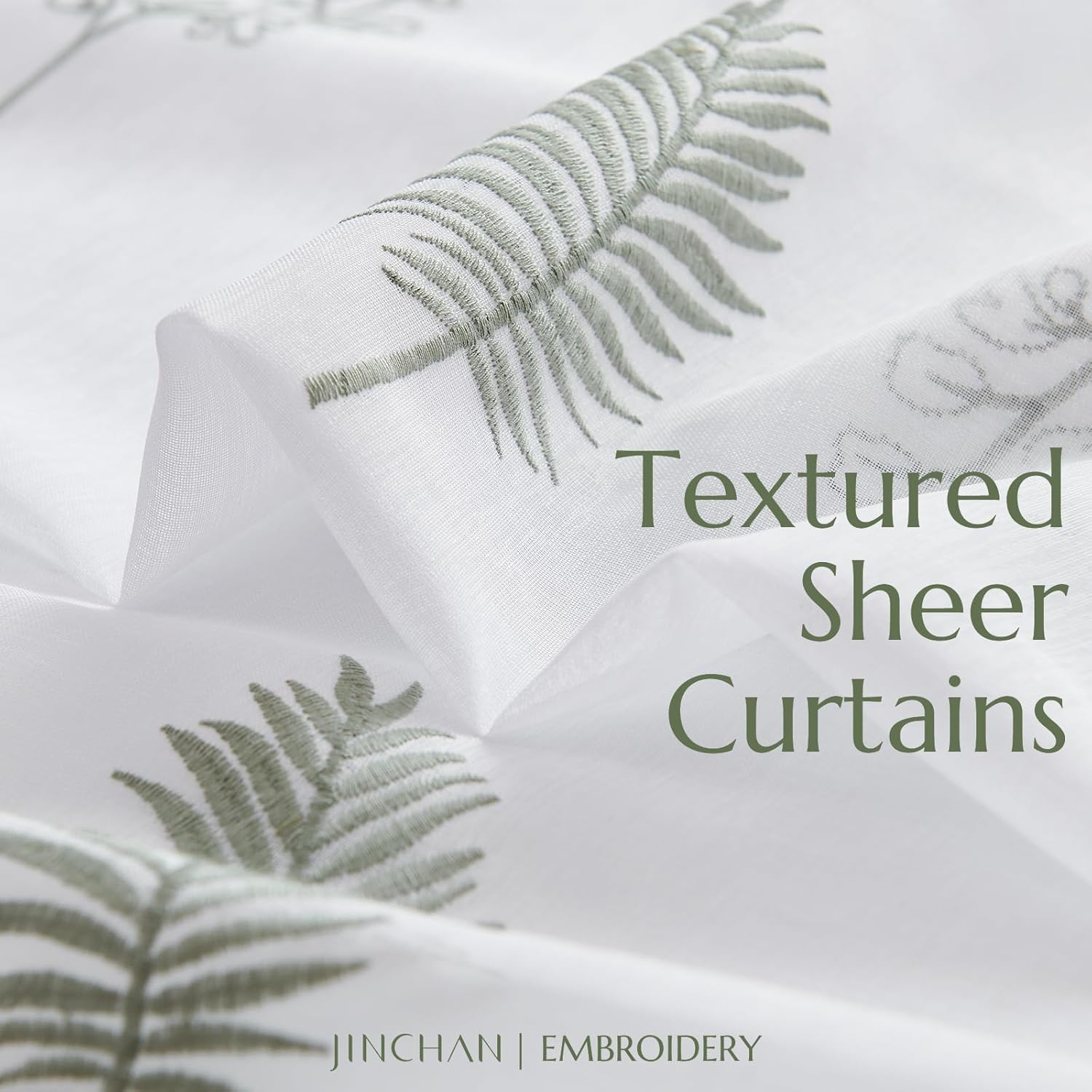 Jinchan French Sheer Door Curtain Panel 40 Inches Green on White