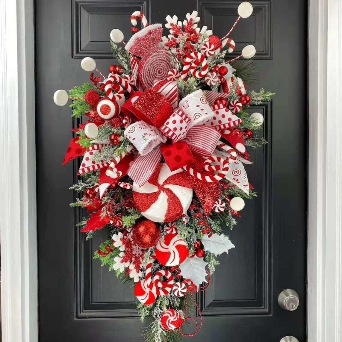 Red and White Teardrop Wreath for Front Door