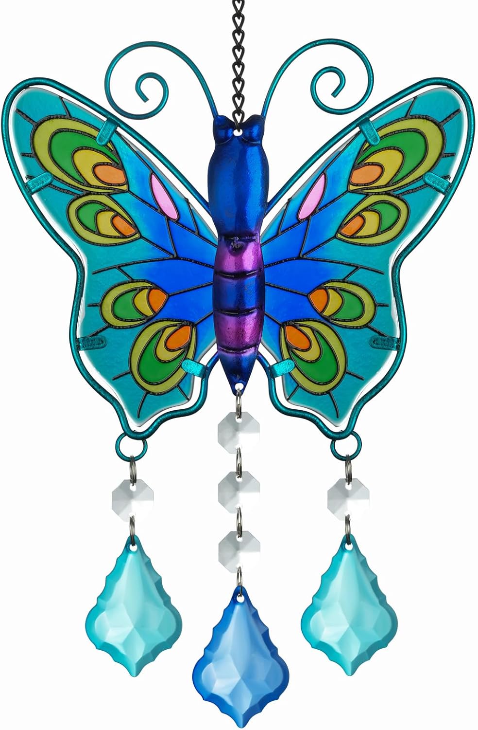 Butterfly Stained Glass Suncatcher with Chain Blue Decor