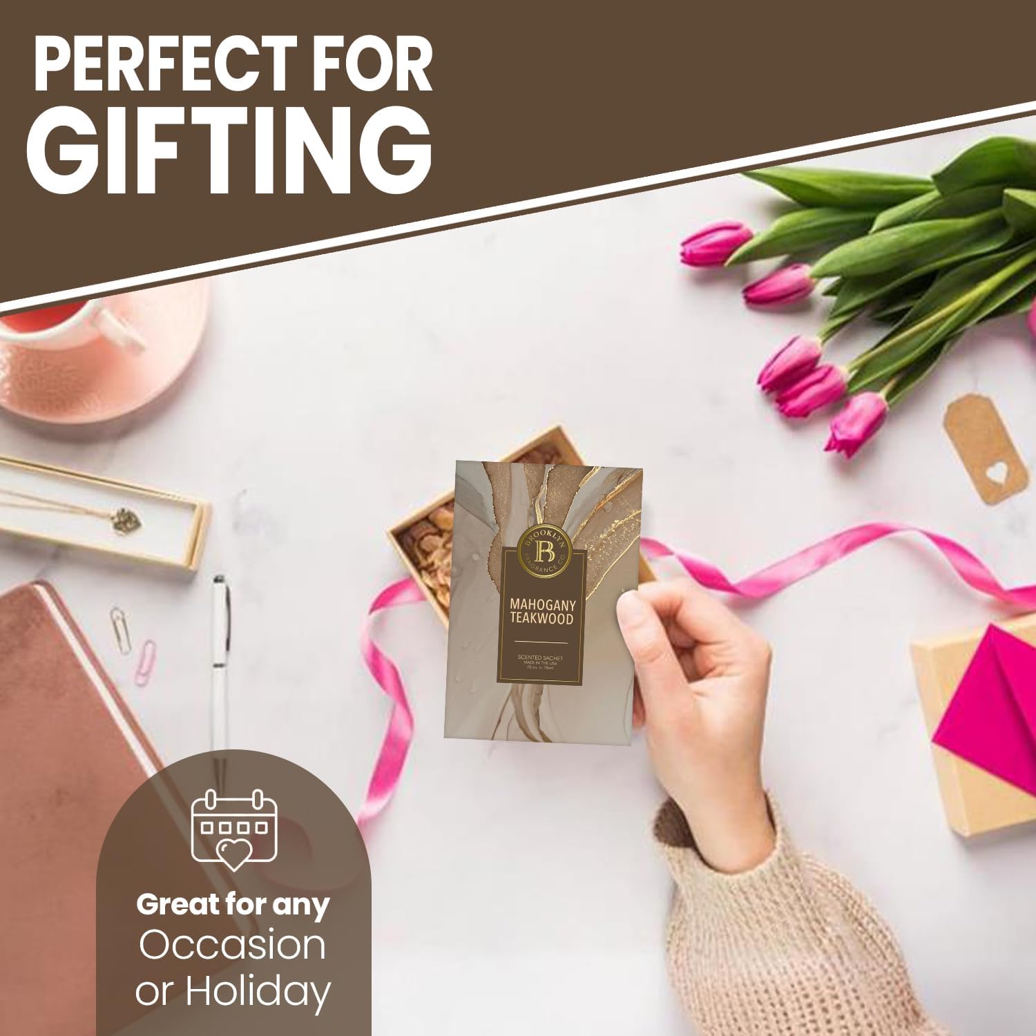 Brooklyn Fragrance Co Marble Sachet Bags Mahagony Teakwood Scented Pouches 6-Pack
