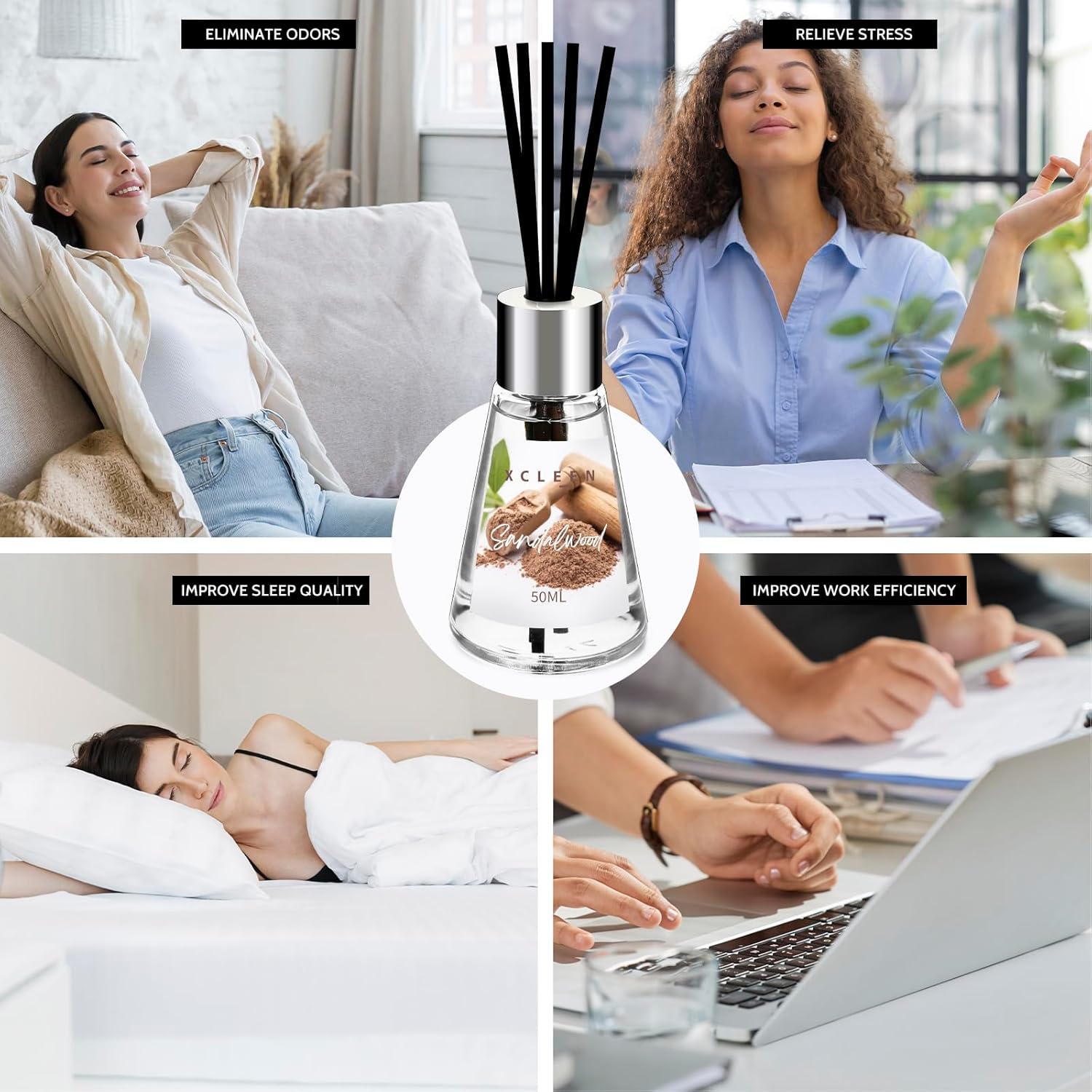 Xcleen 3 Pack Reed Diffuser Set - Citrus Escape Sandalwood
