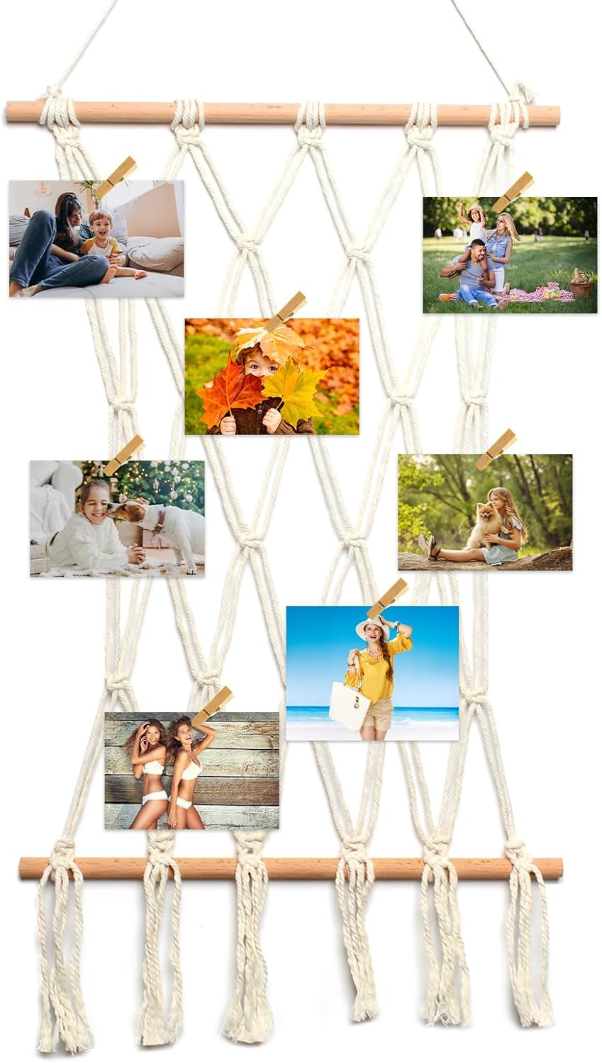 Boho Macrame Wall Hanging Photo Display Frame