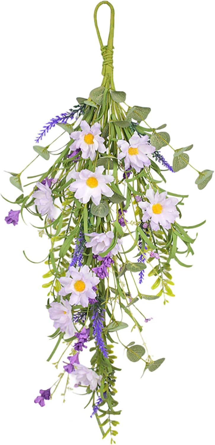 Artificial Daisy Teardrop Wreath for Front Door