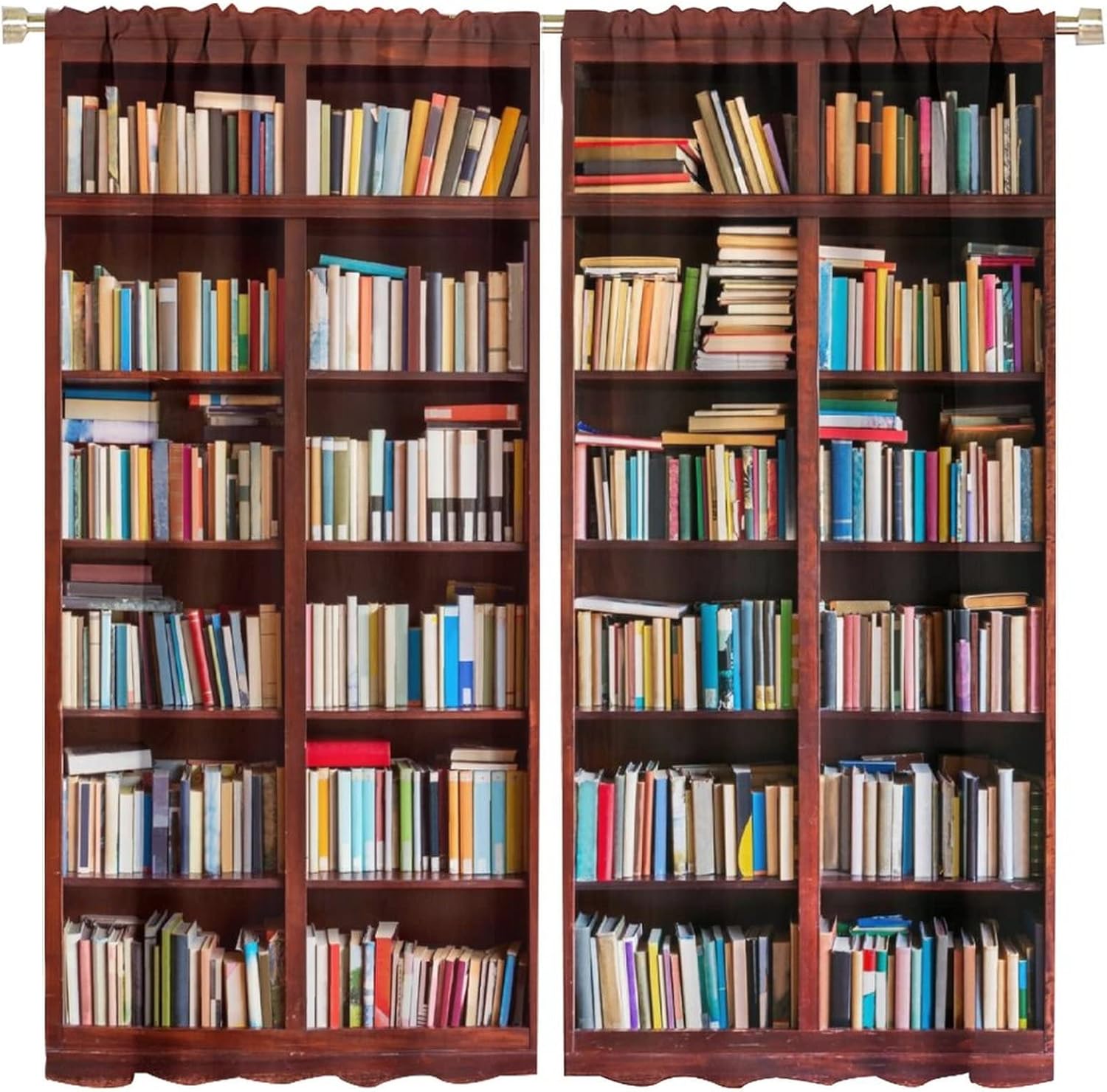 Vintage Library Bookshelf Curtain Set 2 Panels