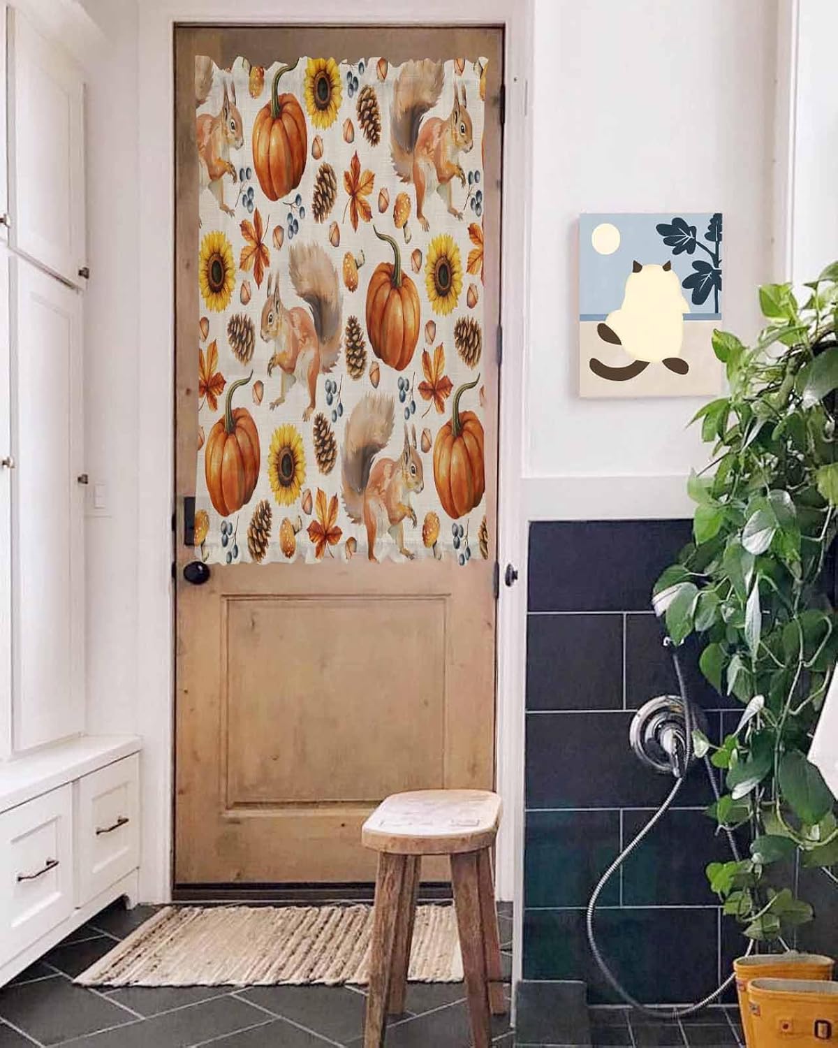 Thanksgiving Fall French Door Curtain with Pumpkins and Sunflowers