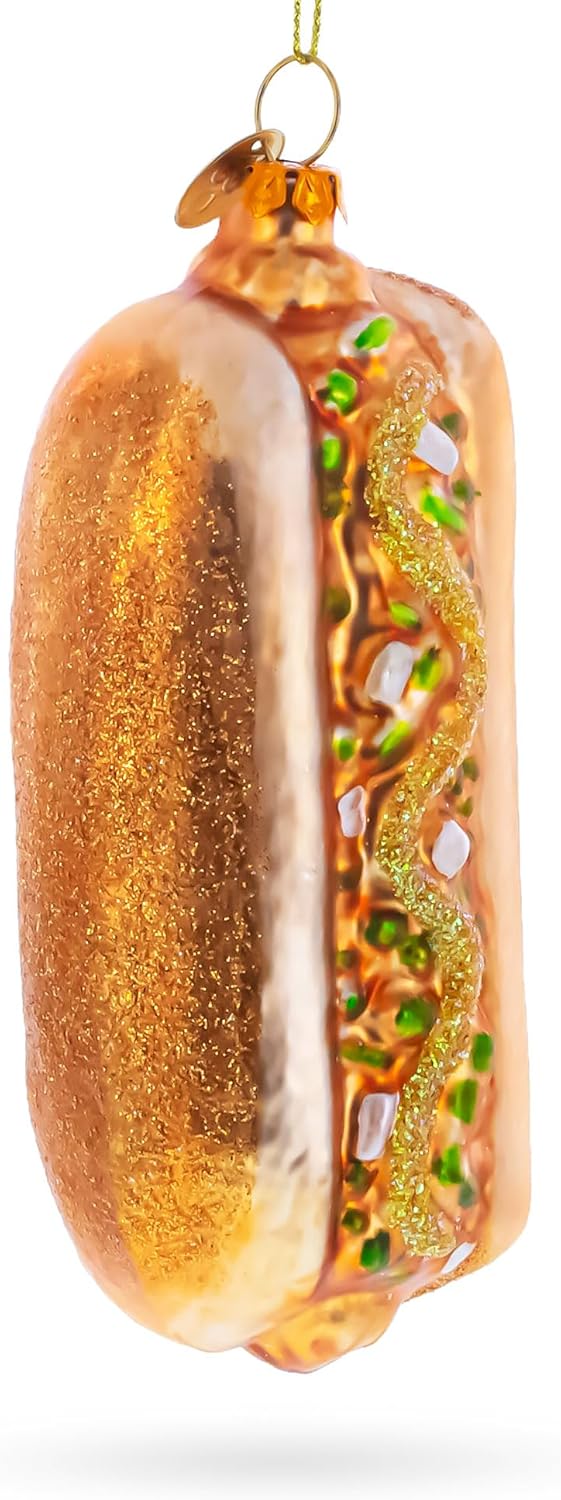 Savory Hot Dog Delight Blown Glass Ornament
