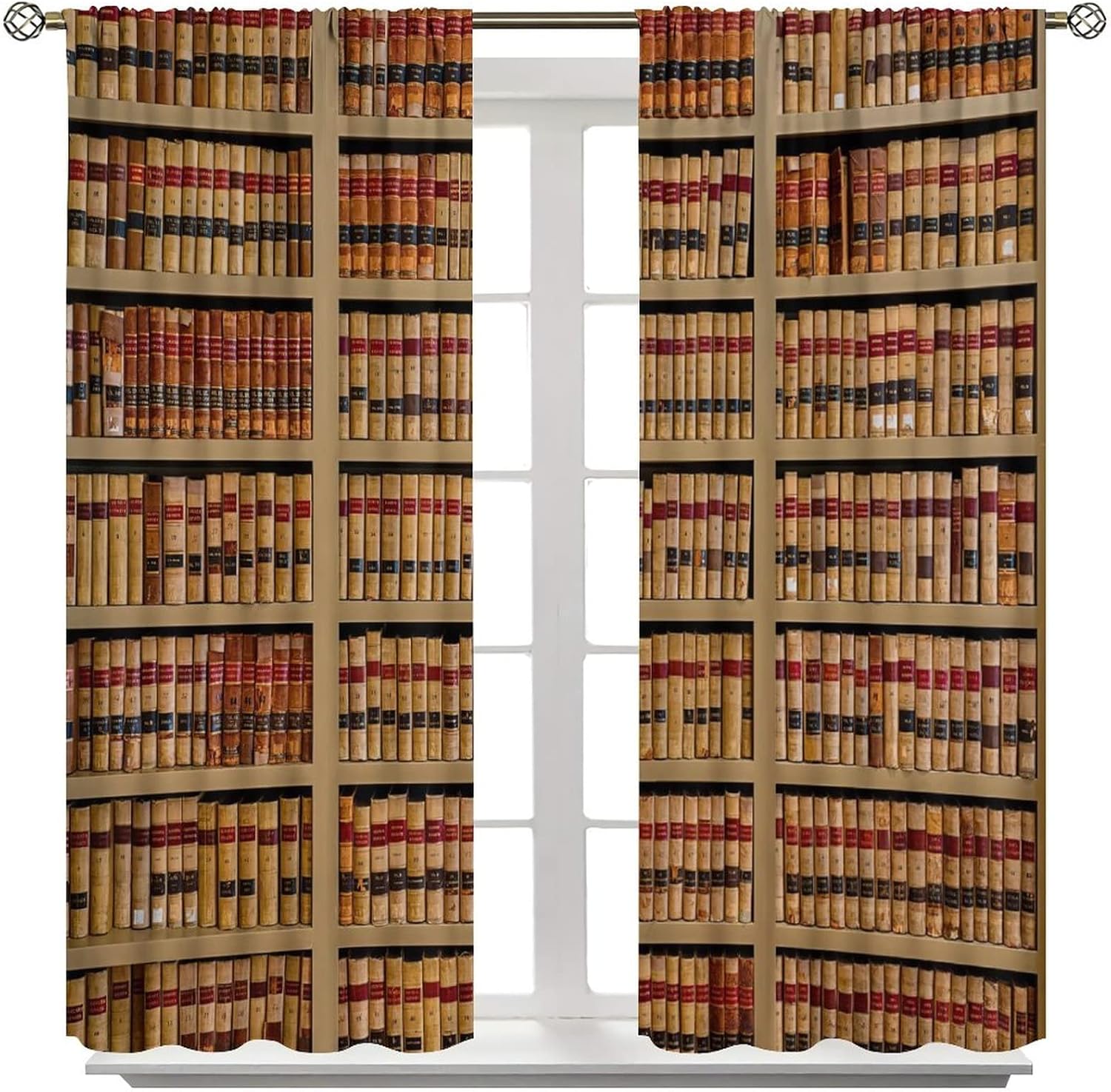 Vintage Library Bookshelf Curtain Set 2 Panels