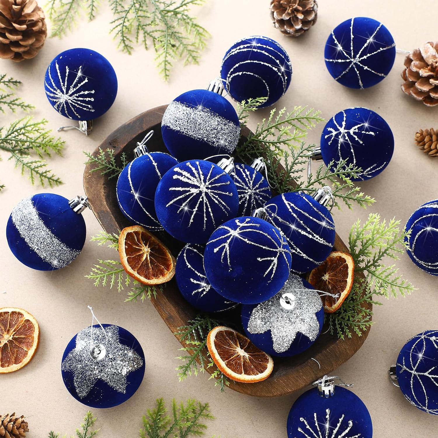 Namalu 24 Pcs Velvet Glitter Christmas Balls Set