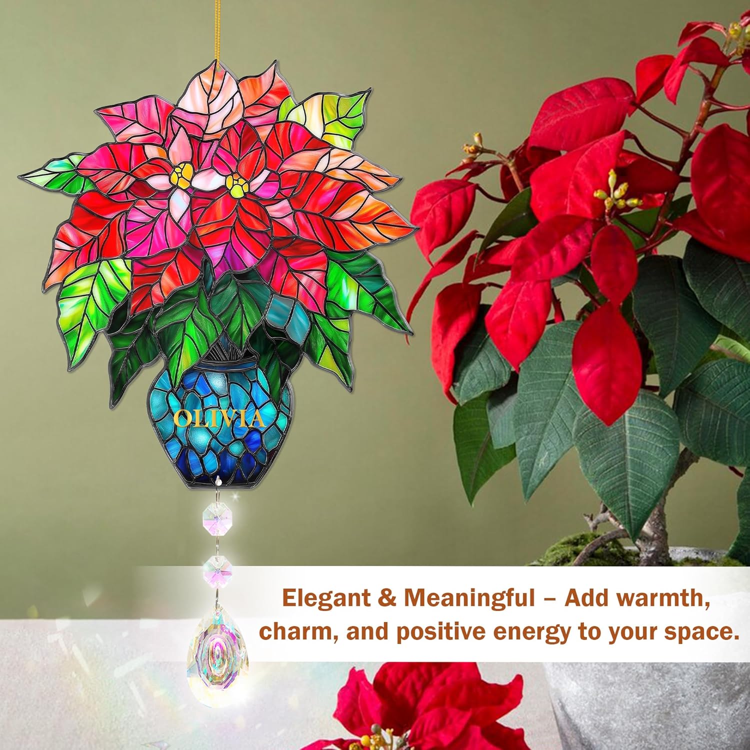 Poinsettia Flower Suncatcher - Birth Flower Gift for Women Mom Grandma