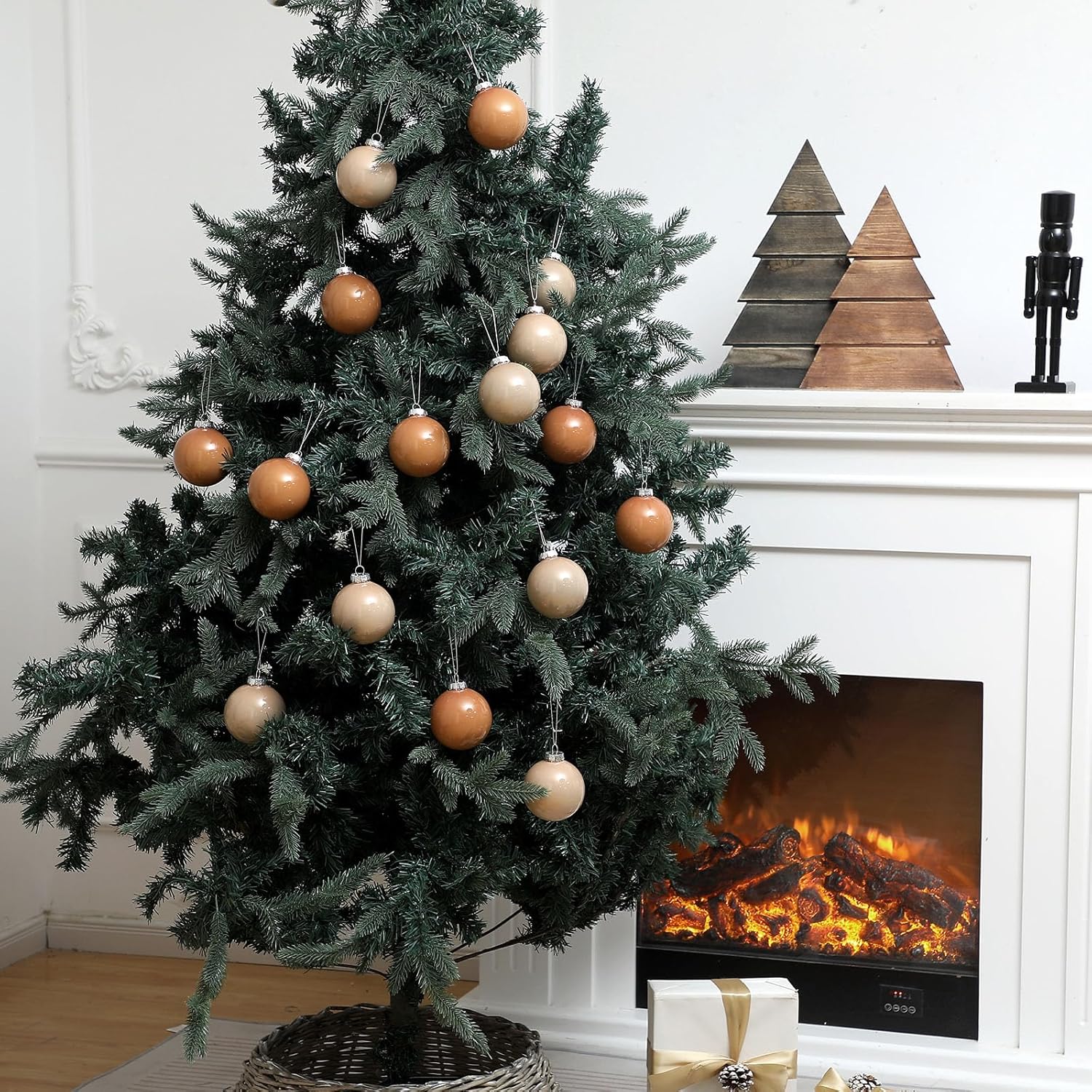 16 Pcs Brown Christmas Glass Balls Hanging Ornaments Set