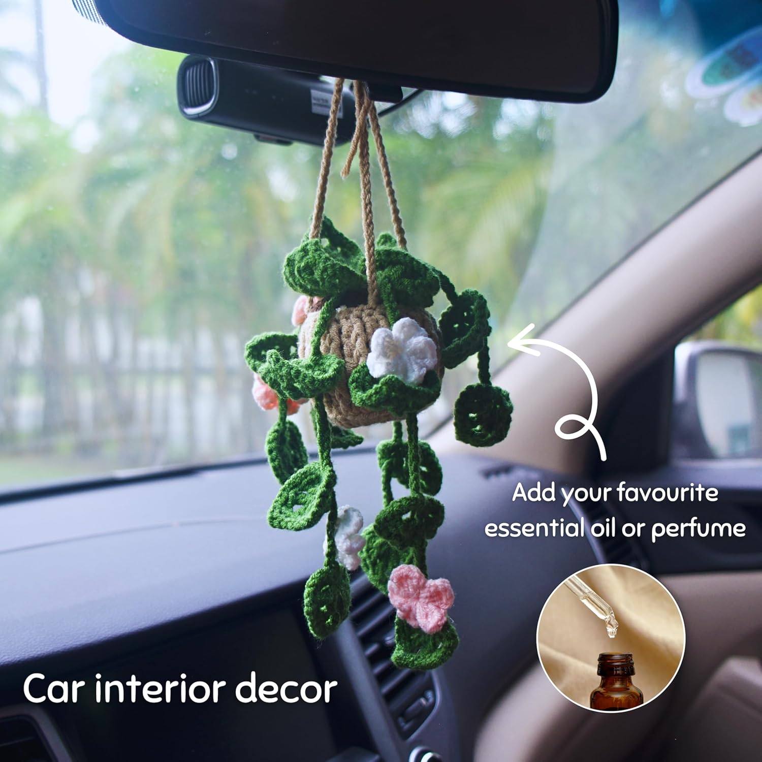TAPHOA Plant Car Accessory - Heart Leaves Hanging Mirror Ornament