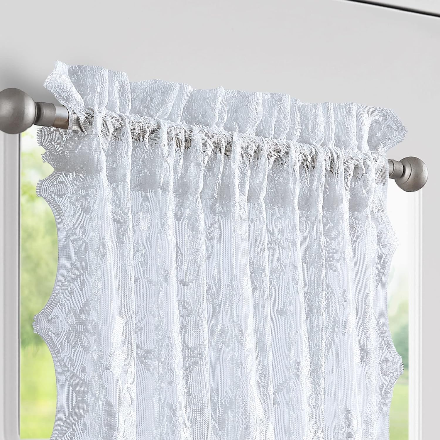 LinenZone Premium Lace French Door Curtains with Tiebacks