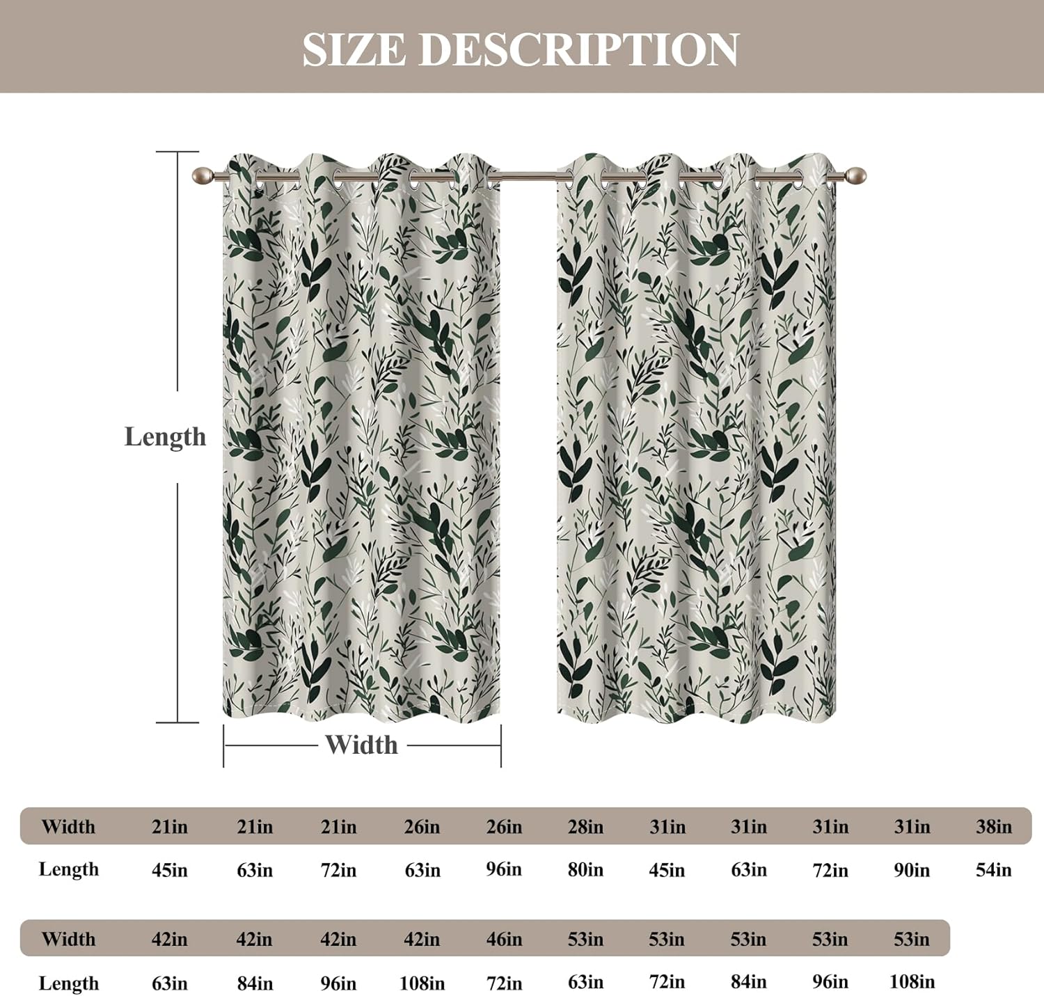 Baocicco Green Leaves Curtains 84 Inch Long 2 Panel Set