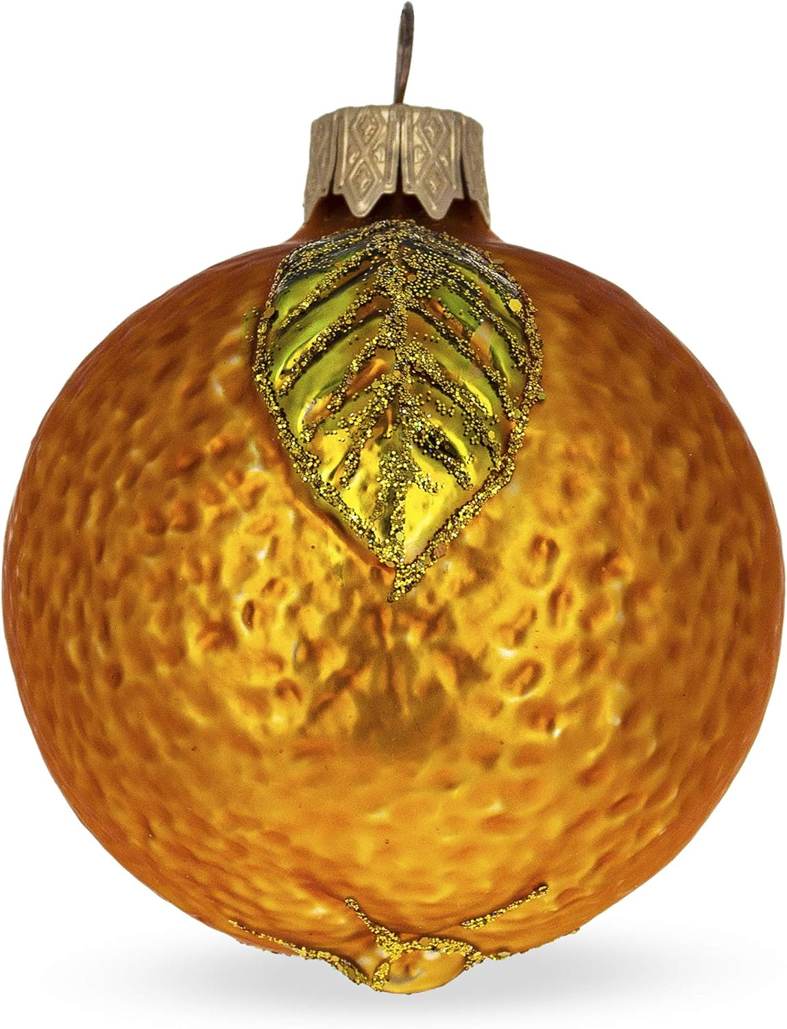 Orange Shiny Leaf Glass Christmas Ornament 3 Inches