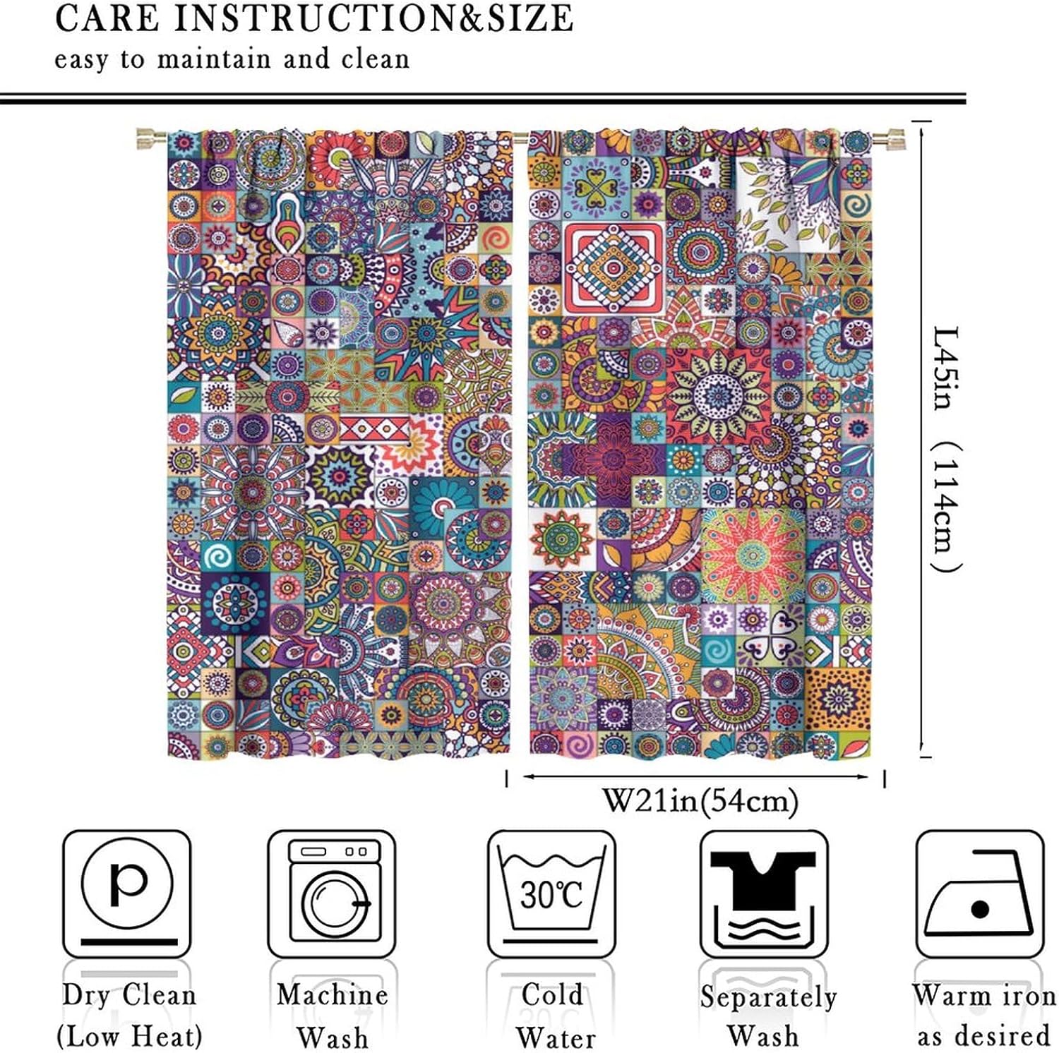 Focusbrite Boho Floral Blackout Curtains Set 2 Panels 42x45 Inches