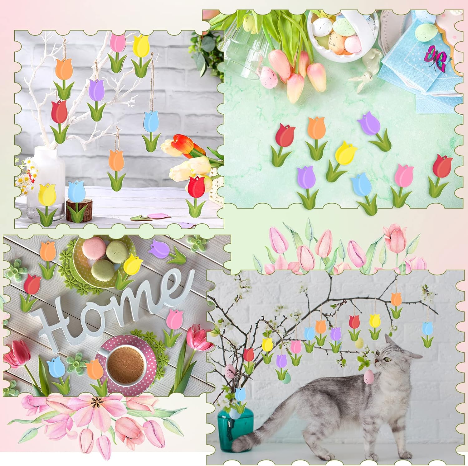 Ferraycle 36 Piece Wooden Tulip Hanging Decorations