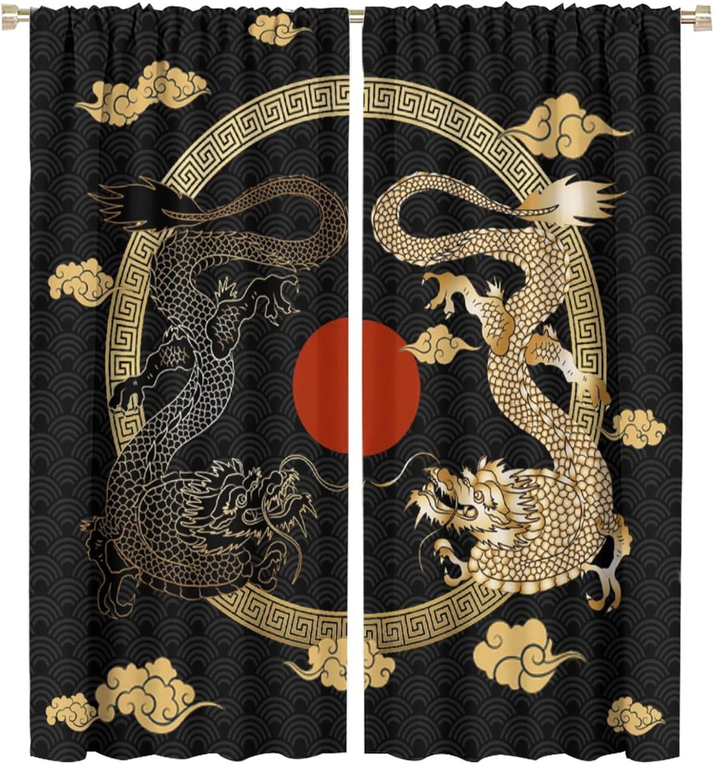 Asian Dragon Window Curtains Blackout Drapes 42x45in